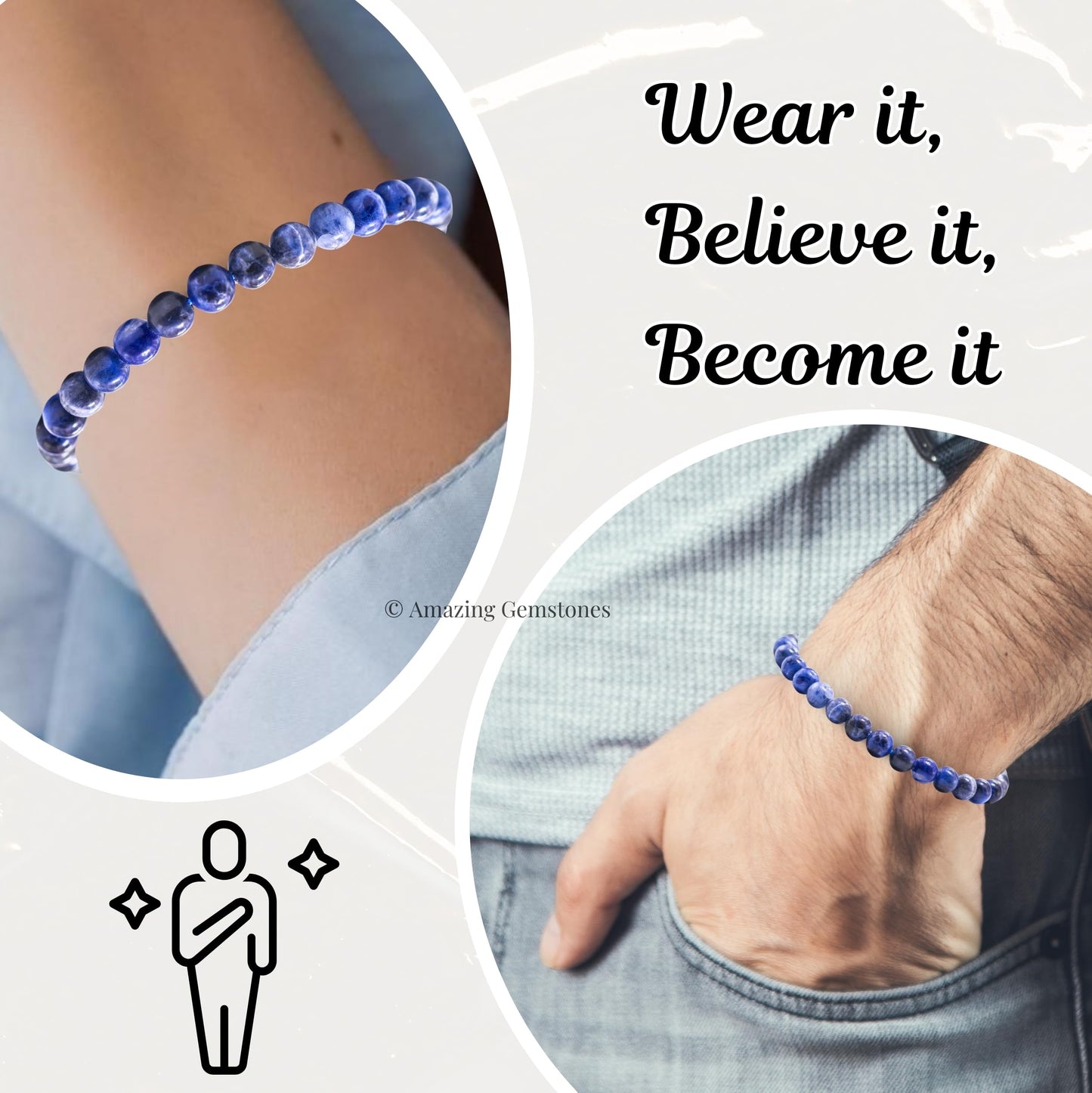 Amazing Gemstone Sodalite Bracelet for Women Men's Gifts - Protection Healing Crystal Bracelet - 6mm Gemstone Beaded Adjustable Bracelet