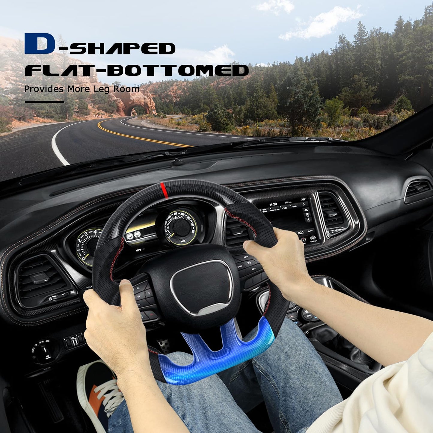 VOONKE Real Carbon Fiber Steering Wheel For Dodge Charger/Challenger/Durango/Jeep Grand Cherokee/SXT/GT/RT/SRT/Heallcat With heating function D-shaped Nappa Perforated Flat-bottom Steering Wheel