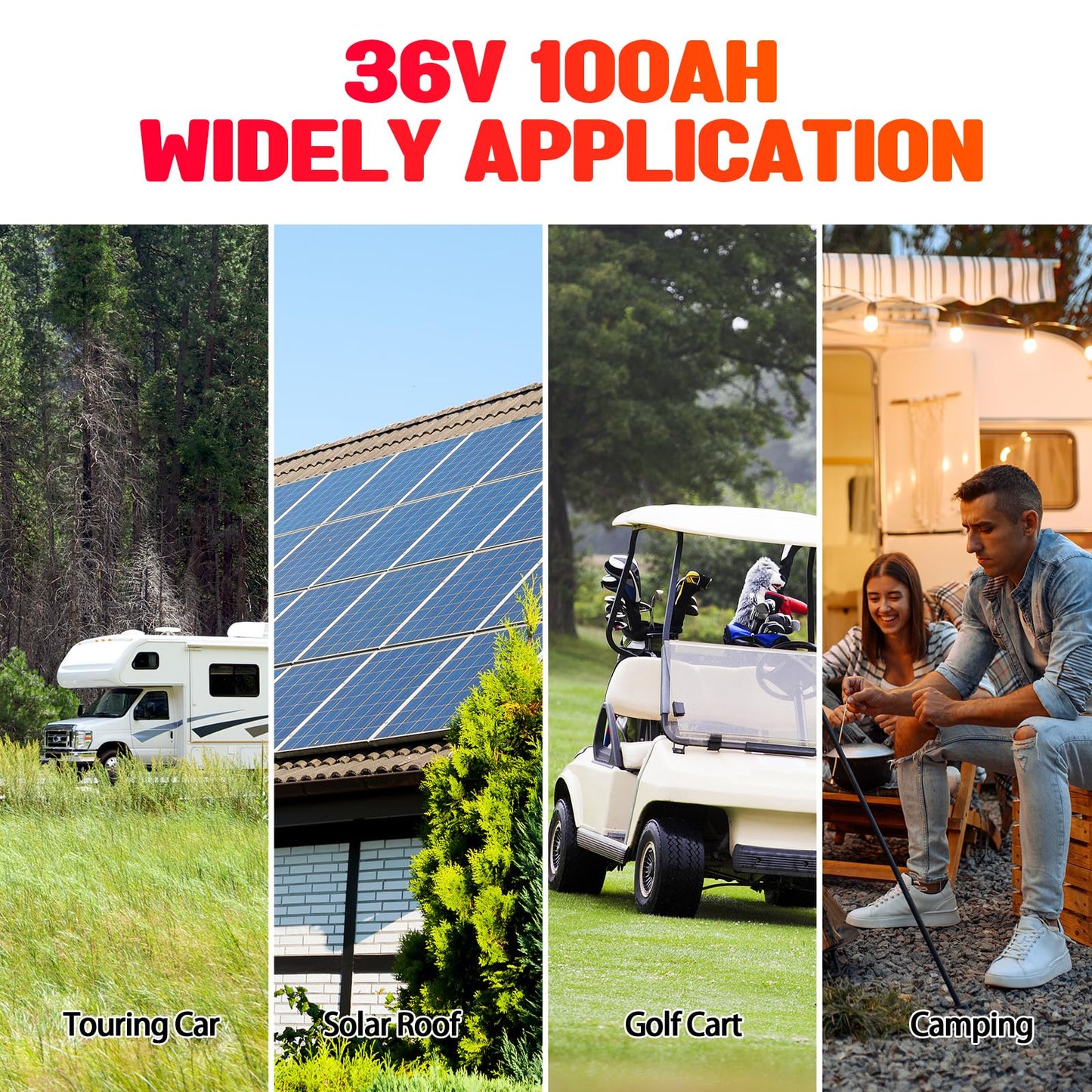 36V 100Ah Golf Cart Lithium LiFePO4 Battery, 200A BMS Grade A Cells Deep Cycle Rechargeable Battery,10000+ Cycles,Perfect for Golf Cart,Off Grid Applications