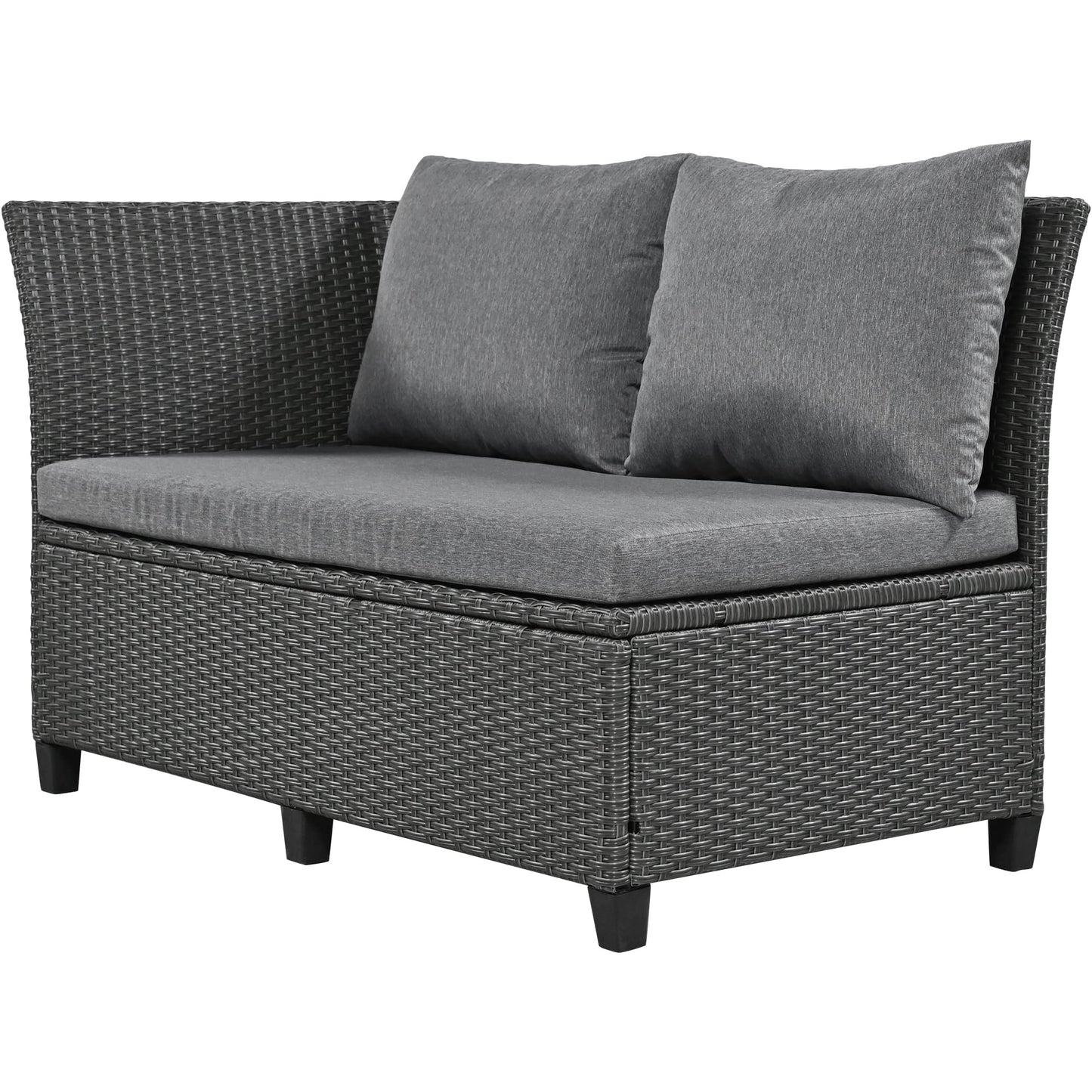 Merax Patio Furniture Sets Outdoor, All Weather Sectional PE Rattan Sofa with 2 Extendable Side Tables, Dining Table and Bench, Grey