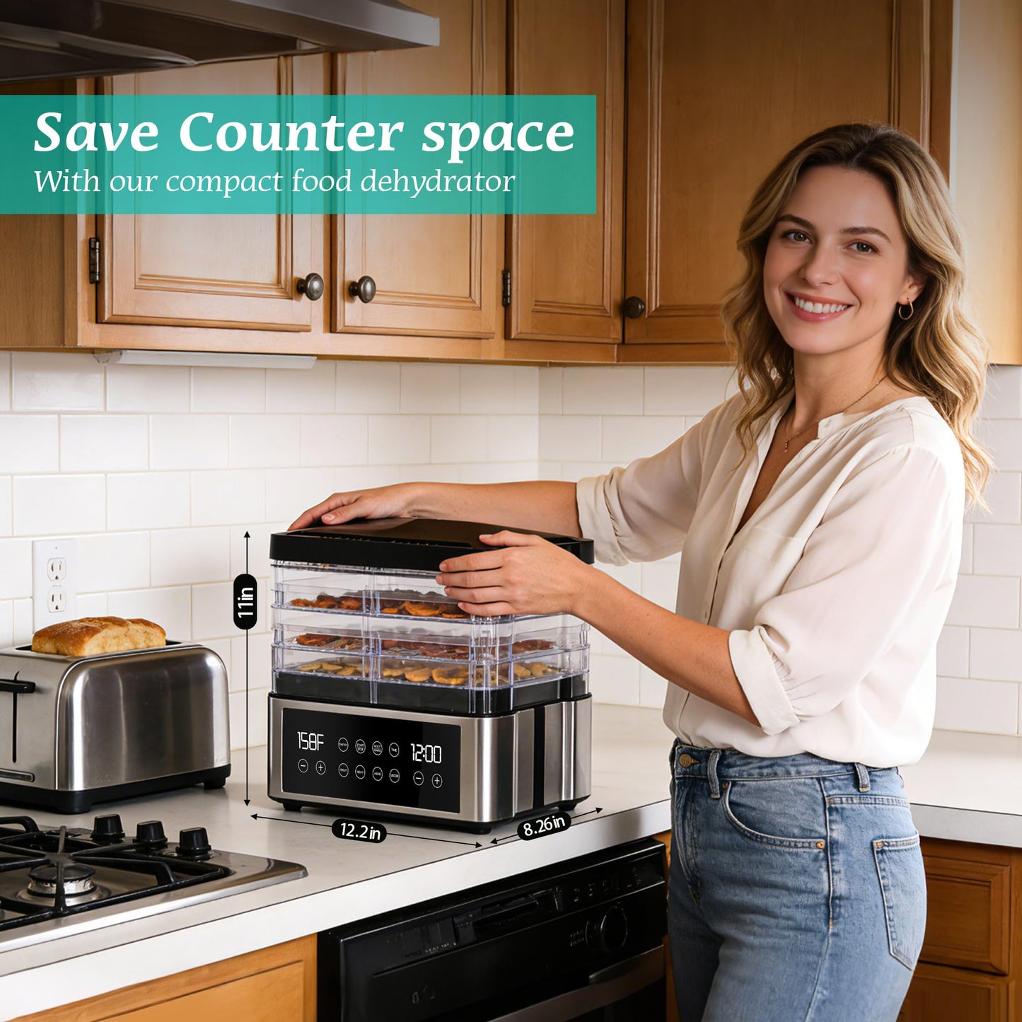 Tupoyi Food Dehydrator, One-Touch Dehydrator with Automatic Temperature Control 5 BPA-Free 11.4" Trays, Dehydrated Dryer for Jerky, Dog Treats, Herbs, Meat, Fruit, and Yogurt