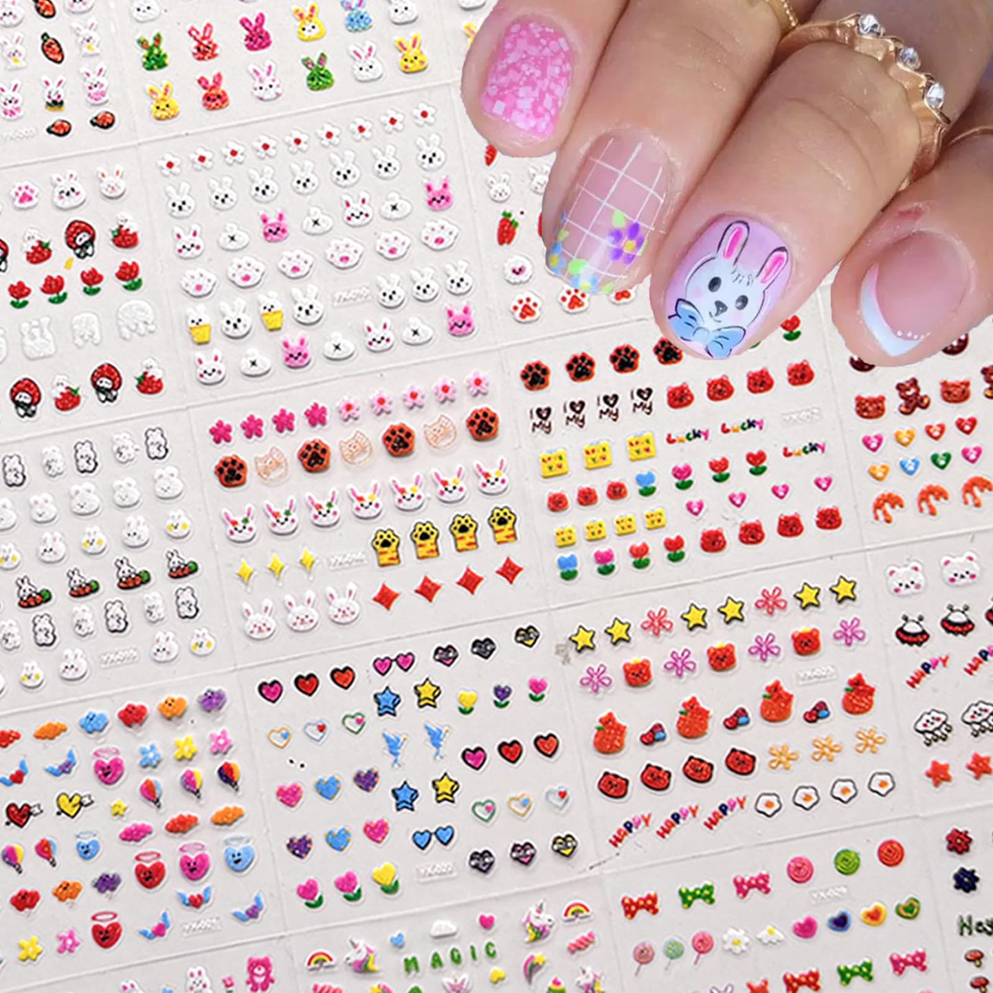 30 Sheets Bunny Nail Art Stickers Cute Nail Stickers 3D Self Adhesive Nail Art Supplies Rabbit Strawberries Heart Flower Nail Design Easter Nail Decals for Women Girls Manicure DIY Decorations