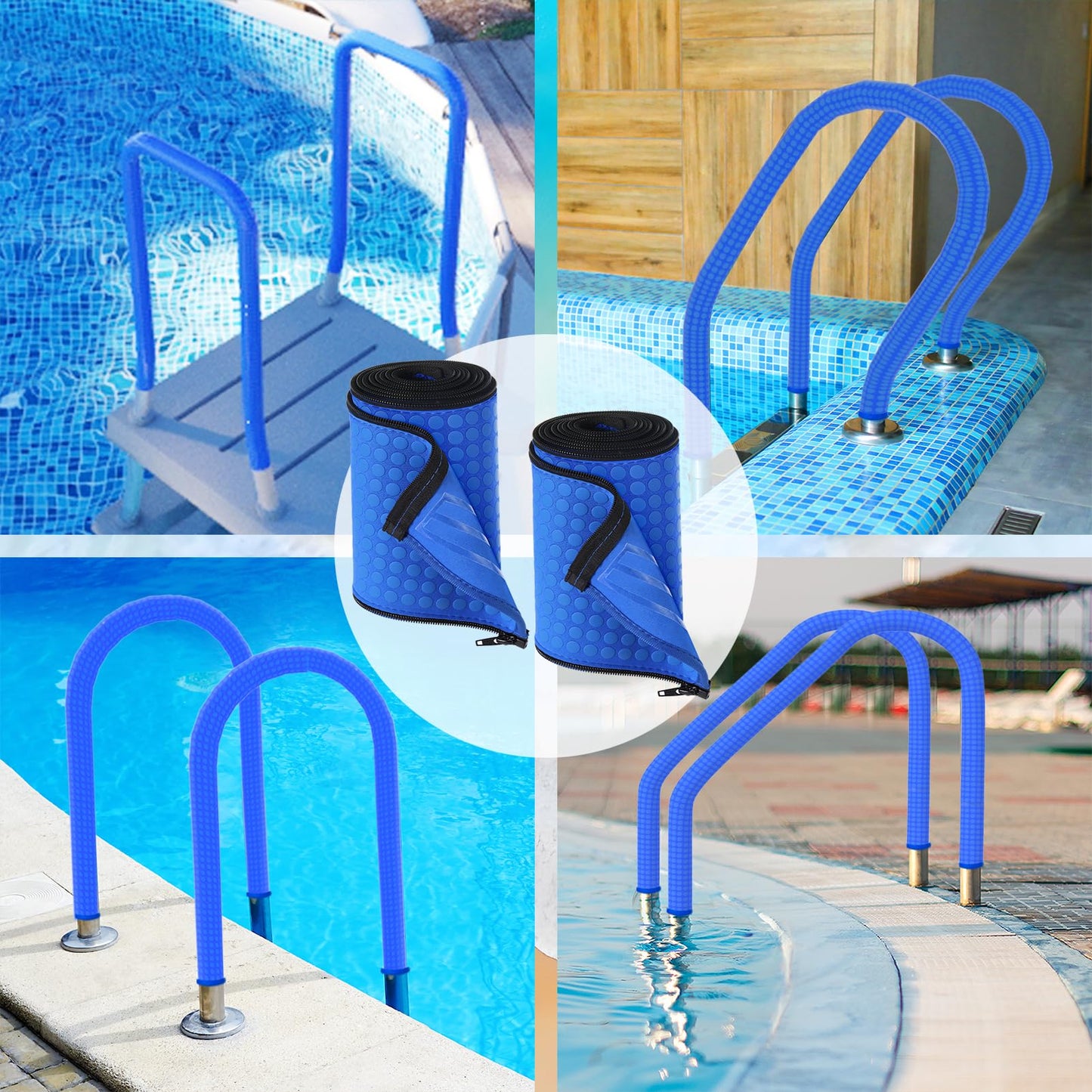2 Pack Neoprene Pool Handrail Covers, 6 Foot Swimming Pool Hand Railing Covers with Enhanced Zipper Slip Resistant Anti-Scald Safety Rail Grip Handles Sleeve for Inground Swimming Pool Ladder Handles