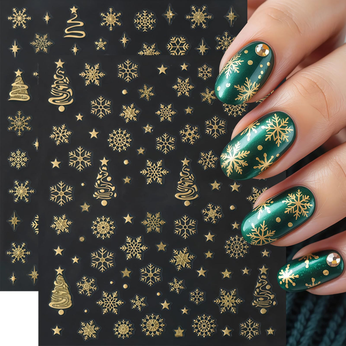 12 Pcs Christmas Nail Stickers Gold Glitter Snowflake Nail Decals Metallic Santa Claus Gingerbread Man Xmas Tree Nail Supplies Christmas Snowmen Nails Supplies for Women Winter Holiday DIY Manicure