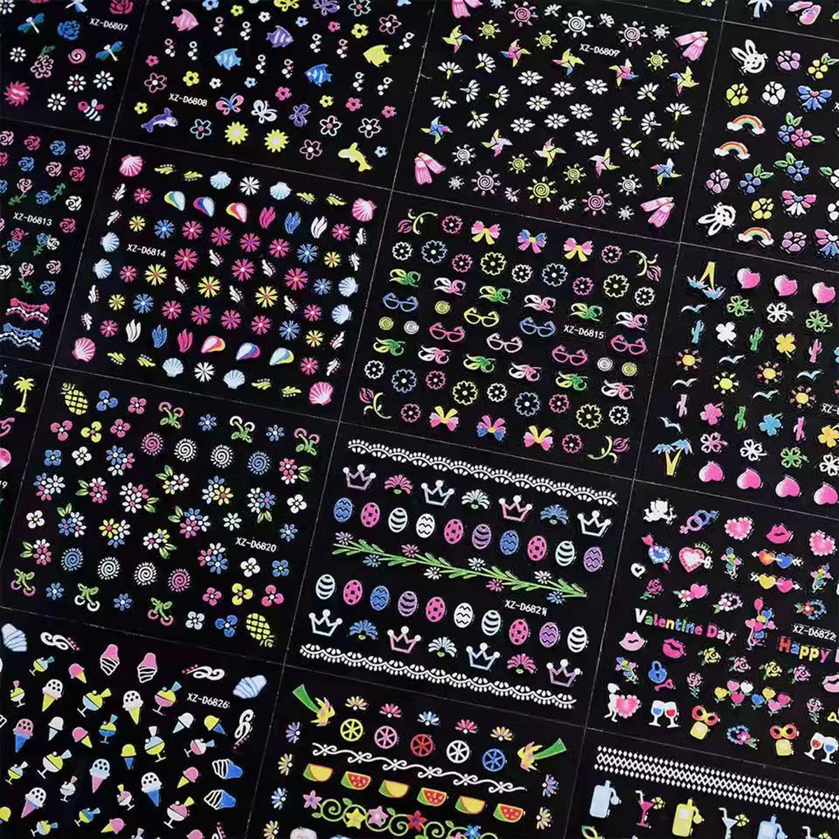 30 Sheets Summer Nail Stickers for Nail Art Beach 3D Self-Adhesive Sea Wave Nail Decals Flower Butterfly Design Watermelon Nail Art for Women DIY Manicure Decorations Supplies
