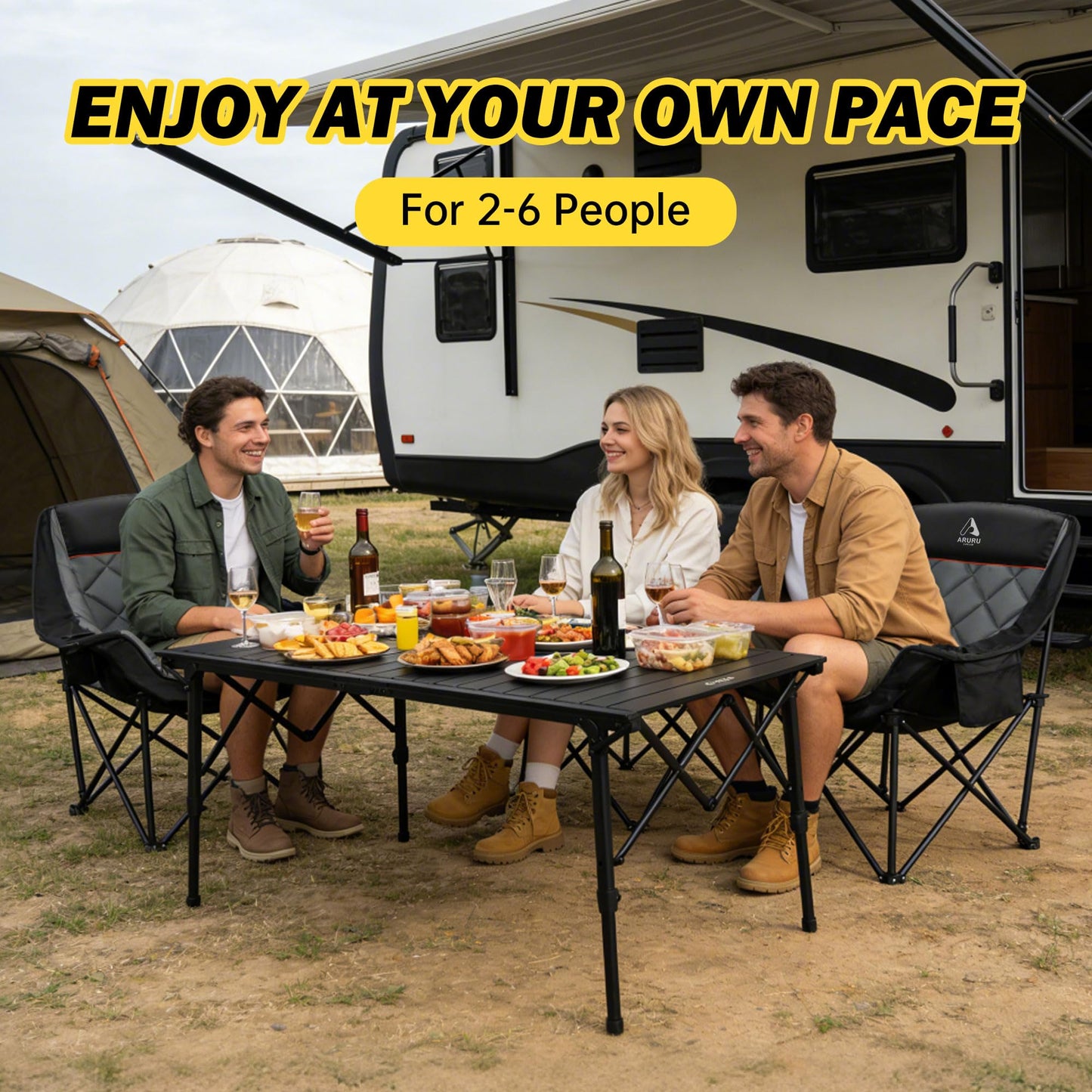 ARURU 50" Large Folding Camping Table with Adjustable Hight Legs for 2-6 People - Heavy Duty Foldable Camp Table with Roll-Up Aluminum Picnic Table, Portable Outdoor Table for Cooking,Beach,BBQ,Party