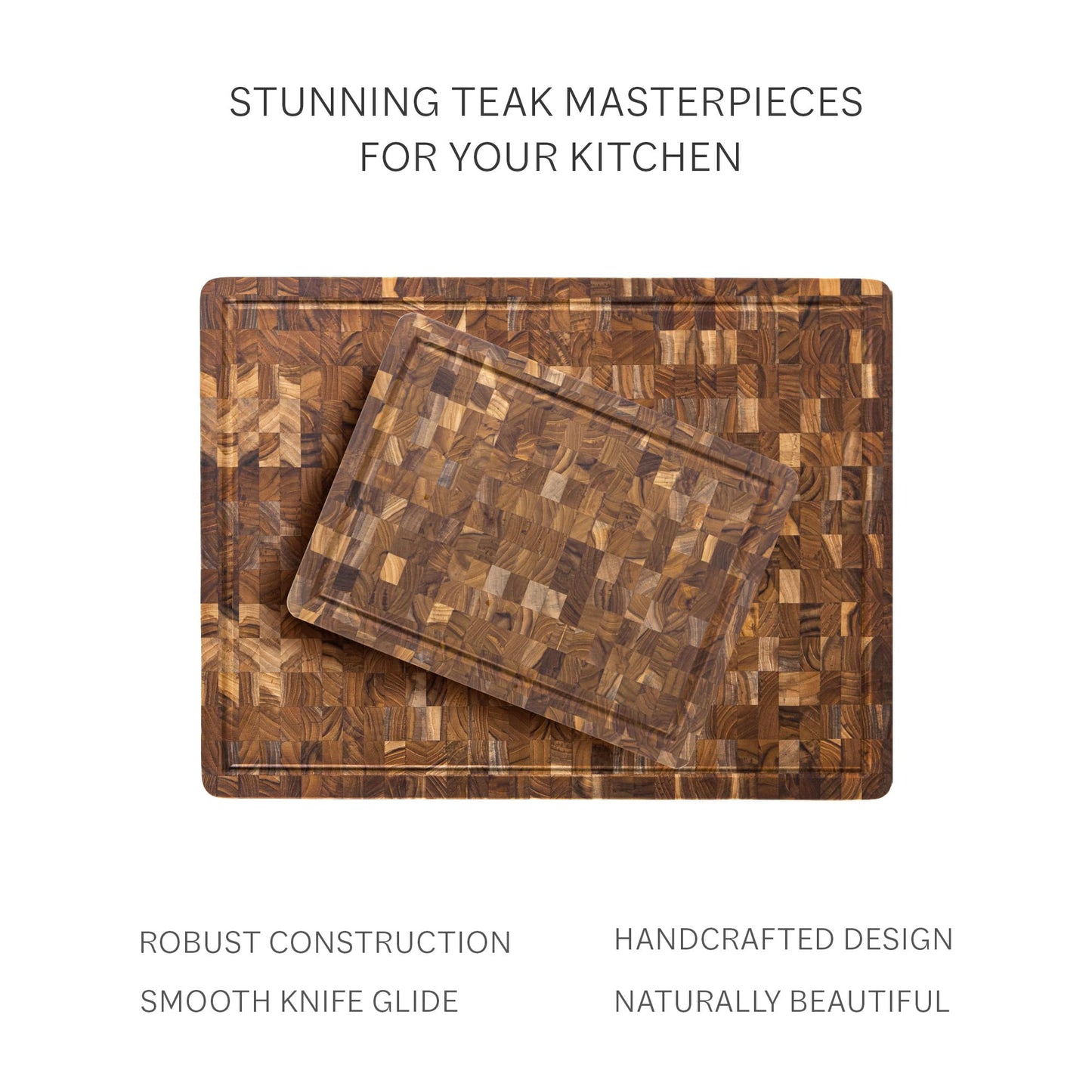 Teakhaus Butcher Block Carving Board - Extra Large Reversible Wooden Cutting Board with Juice Groove and Grip Handles - Teak End Grain Wood - Knife Friendly - FSC Certified