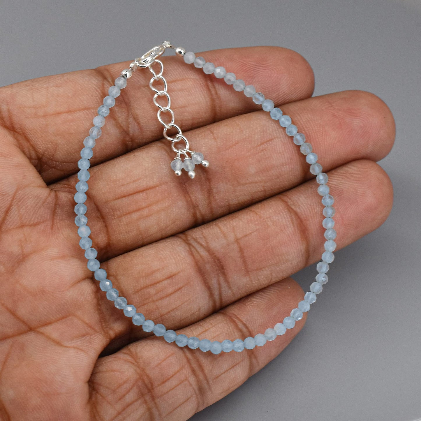 Gempires Aquamarine Bracelet for Women | Dainty Handmade Gemstone Beads 2.5 mm | Minimalist Stacking Bracelet | Lightweight Everyday Jewelry | March Birthstone Gift