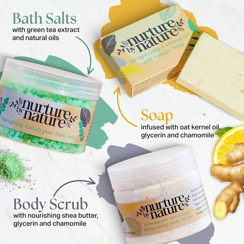 Nurture by Nature RELAX & UPLIFT Spa Kit for Women – Birthday Gifts for Women – 6 Piece Gift Basket with Hand Soap, Body Scrub, Hand Cream & More - Vegan Self Care Kit - Relaxation Gifts for Her