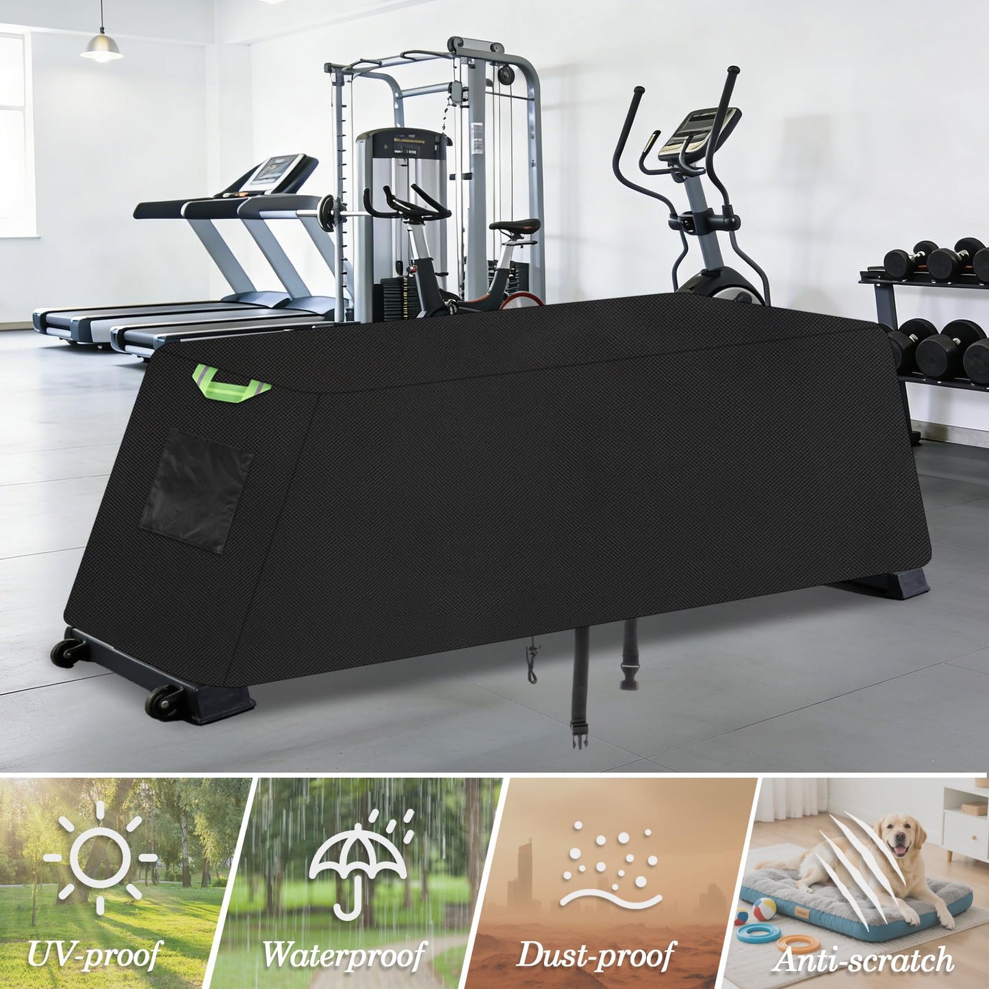 Klmnop Weight Bench Cover, Waterproof 420D Oxford Exercise Workout Bench Cover for Sit-up Board Flat Lifting Benches, Windproof with Drawstring & Fluorescent Handles, 51"x24""x18""(Black)"