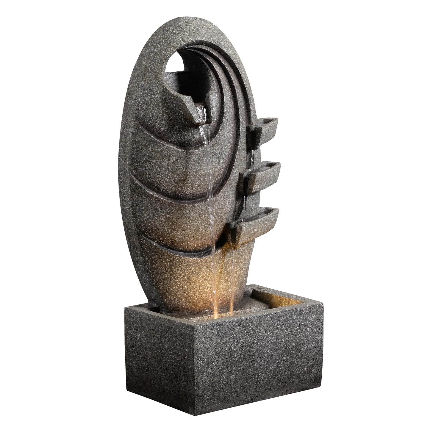 Teamson Home Modern Oval Outdoor Water Fountain–LED Light with Adjustable Flow & Electric Pump, Gray