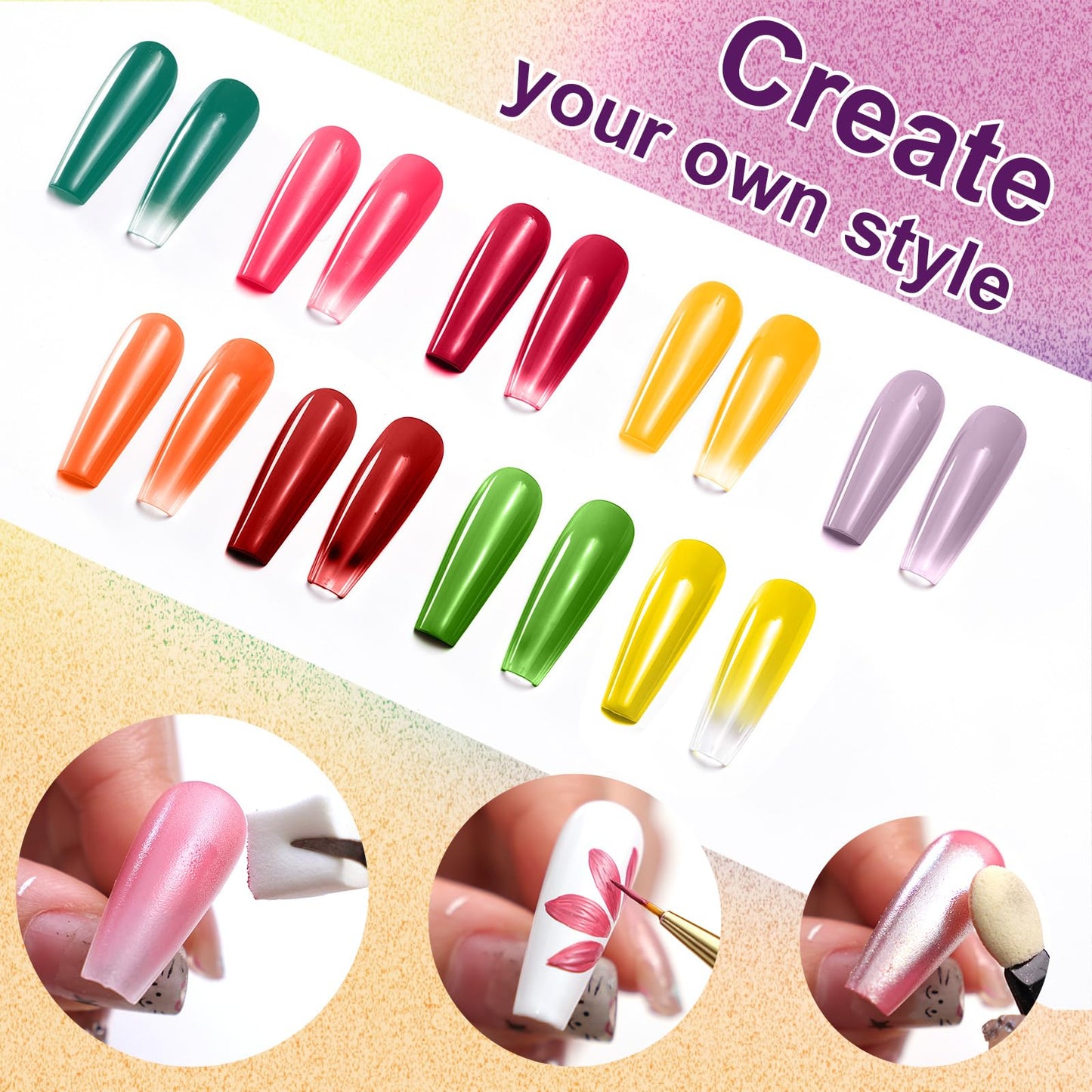 U-Shinein Gradient Painting Gel, 9 Bright Colors Ombre Gel Nail Polish for Pigment Pat Aura Nails French Ma nicure Soak Off UV Long-lasting No-wipe Home Salon DIY Nail Art Vegetable Salad