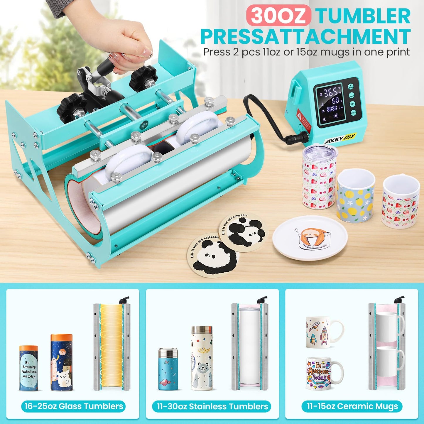 AKEYDIY Heat Press 15x15 inch 8 in 1 with 30OZ Tumbler Press, 360° Swivel Away Slide Out Digital Shirt Press Machine, Industrial Heat Transfer Machine Sublimation for T-Shirt/Tumbler/Mug/Hat/Cap/Plate