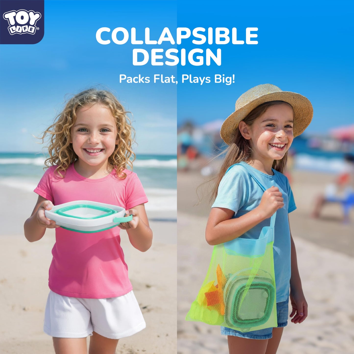 TOY Life 32 Pcs Ocean Beach Toys for Kids Ages 4-8 Collapsible Sand Toys with Water Wheel Watering Can Silicone Bucket Sand Castle Building Kit Travel Sandbox Toy for Party Fishing Summer Toys