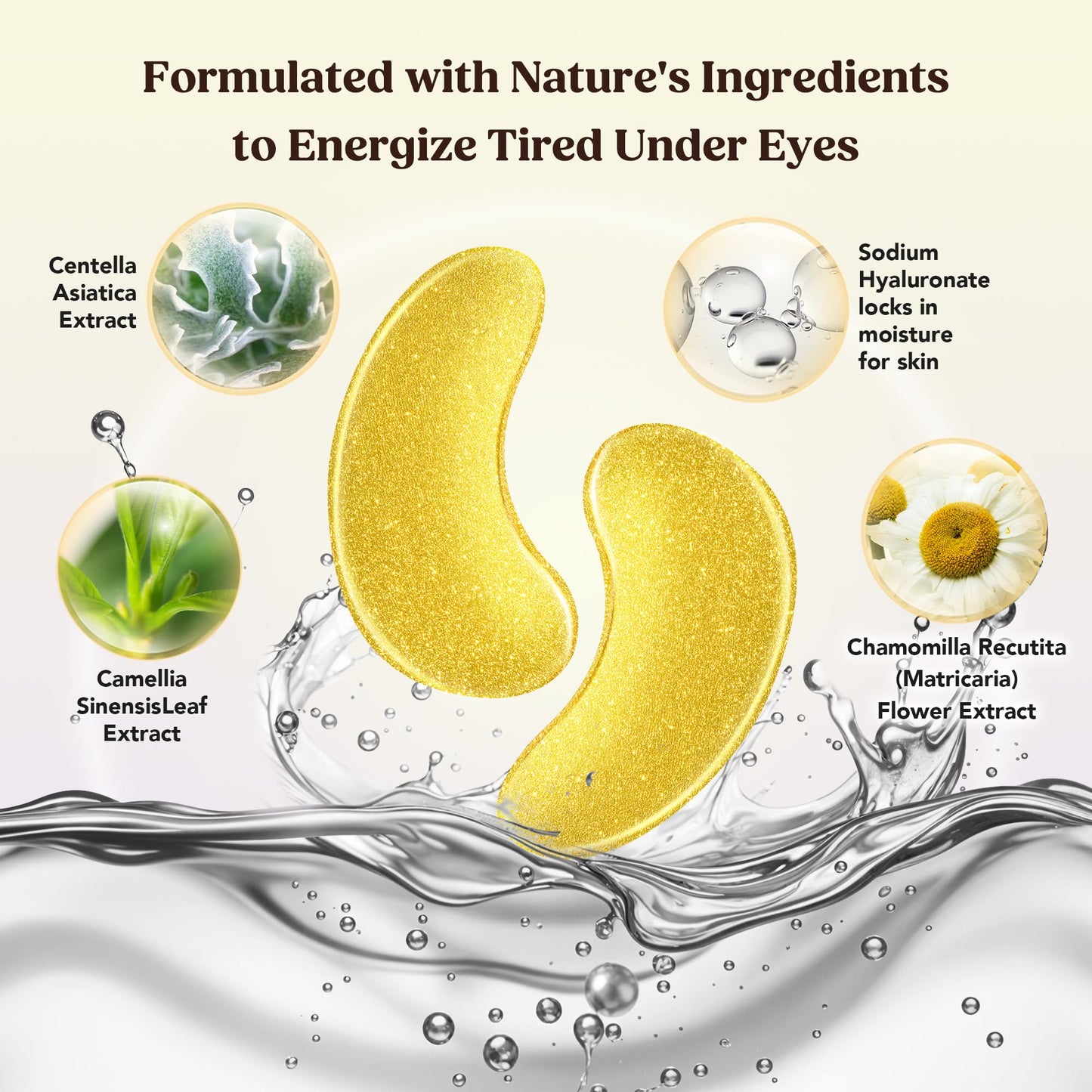 DERMORA Golden Glow Under Eye Patches - 20 Pairs Individually Packed, Hydrating Soft Gel Eye Masks for Puffiness, Wrinkles, Dark Circles & Fine Lines, Glowing Skin, Travel Friendly