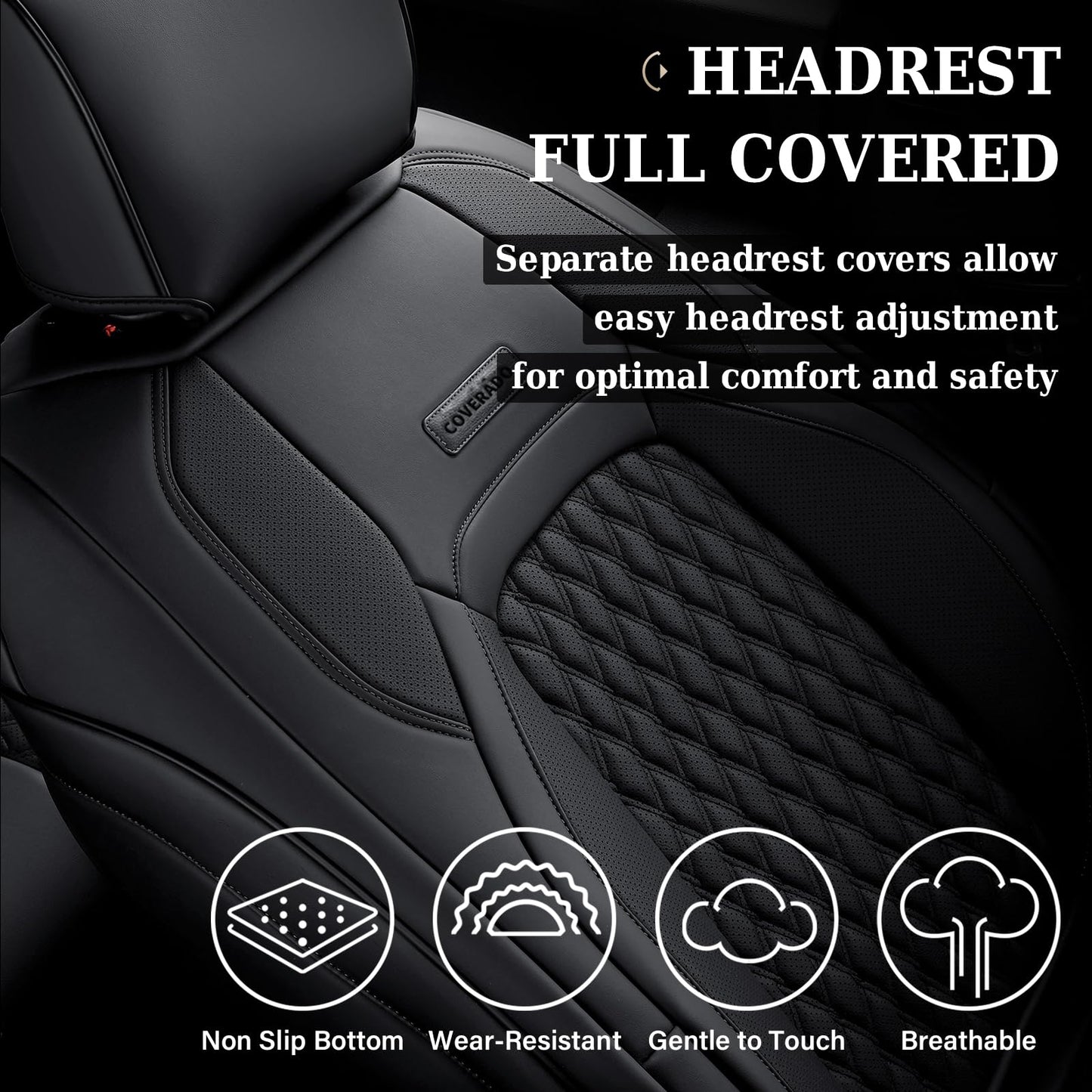 Coverado Leather Car Seat Covers Full Set, Dodge Waterproof Seat Covers for Car Fit for 2009-2018 Dodge RAM 1500, 2010-2024 2500 3500 Automotive Vehicle Seat Covers Protector for Trucks, Black