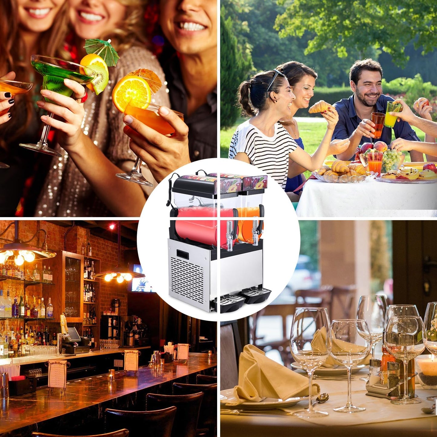 PeacefulHues Commercial Slushy Machine Frozen Drink Machine, Double Tank 12l 700w Stainless Steel, Margarita Wine Slush Smoothies Maker for Restaurant Bar Party