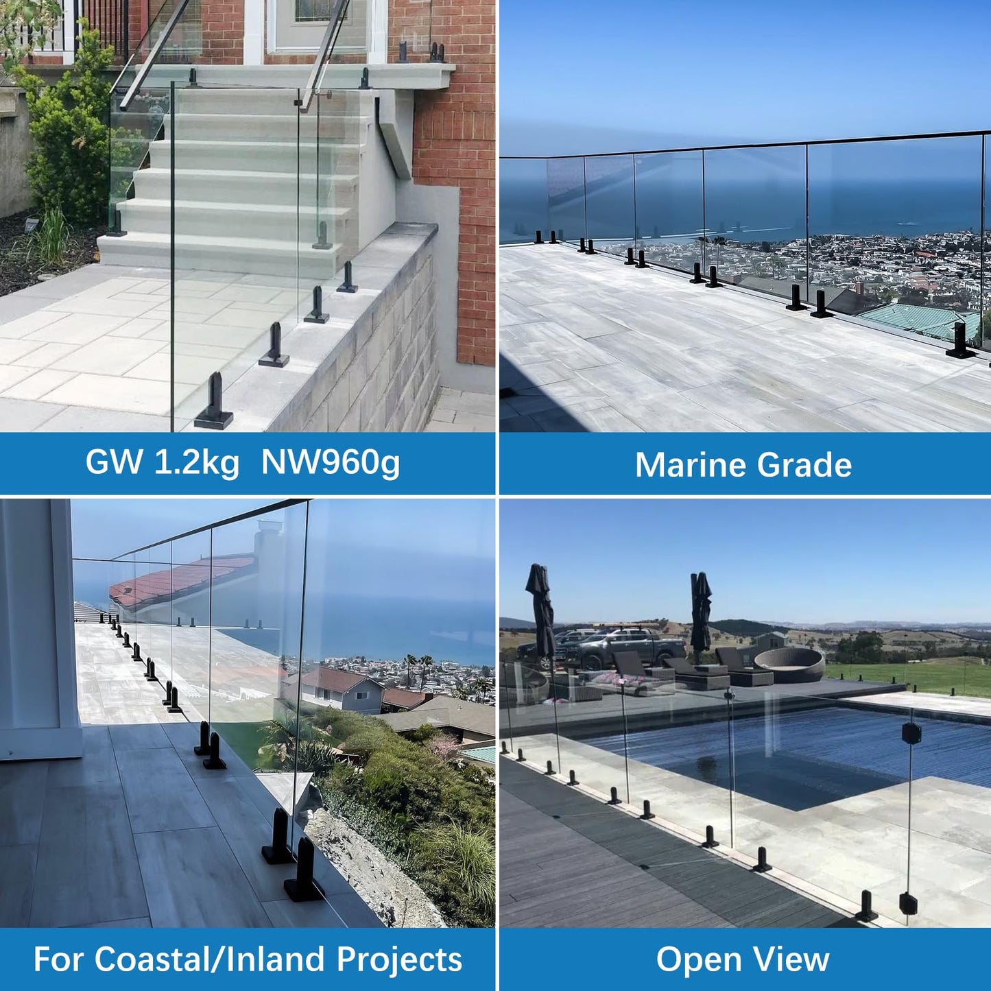LukLoy Marine Grade SS2205 Glass Pool Fence Spigot Railing Clamp for Coastal City / Inland Projects, Resistant to Corrosion and Rust Black (1Pack, NW 2.1lb, GW 3.0lb) - Level 2