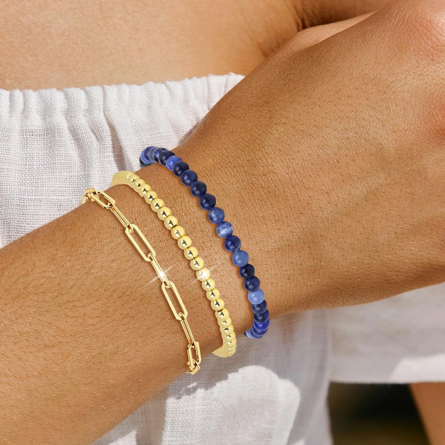 Harry and Henry Gold Beaded Bracelets for Women Gold Crystal Stackable Bracelets for Women Elegant Bead Bracelet Set Boho Jewelry Gift