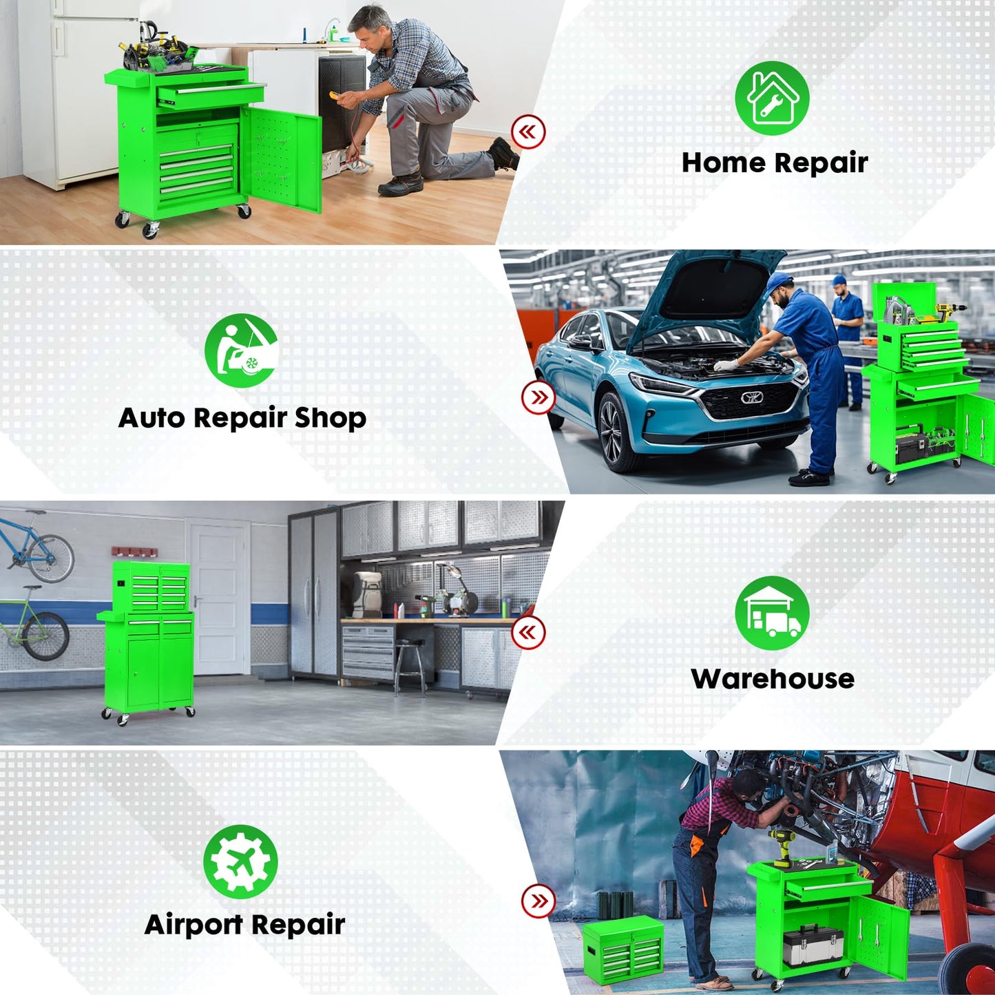 Dawmilon 5-Drawer Rolling Tool Chest with Wheels - Large Tool Storage Cabinet with Detachable Toolbox for Repair Room,Warehouse - Rolling Tool Box with Hooks,Liners, Green
