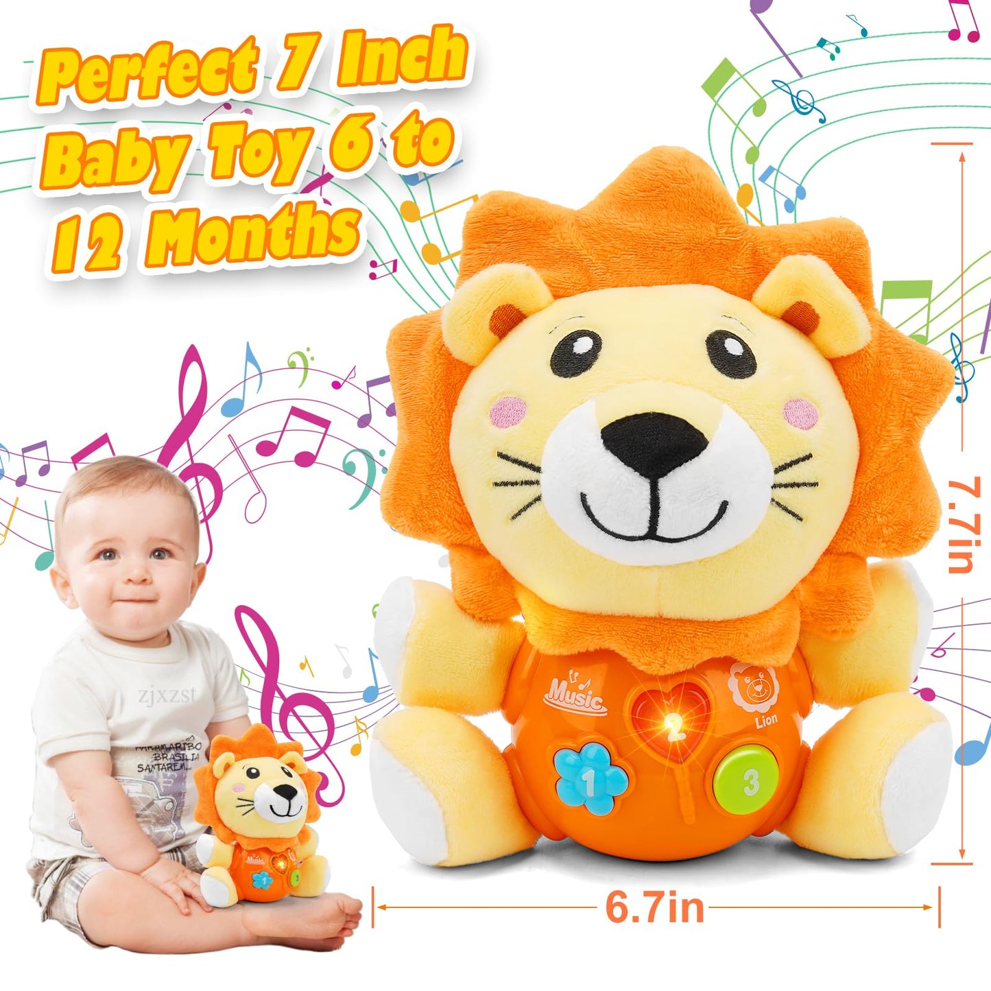 Daboot Baby Toys 6 to 12 Months - Infant Baby Musical Lion Plush Toy for Boys & Girls - Newborn to 1 Year Old