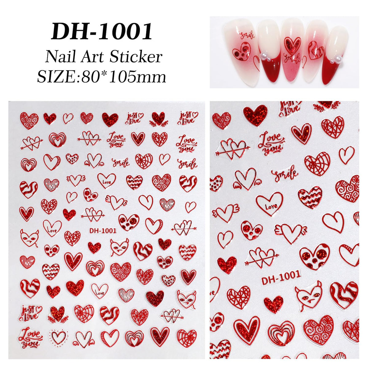 7 Sheets Heart Nail Stickers for Nail Art Valentine’s Day Nail Decals 5D Self-Adhesive Coloful Heart Nail Design Valentines Day Nails Supplies for Women Girls DIY Nail Art Decor