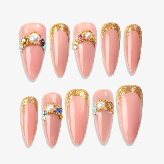 Sun&Beam Nails Handmade Press-on Long Stiletto Amlond White Silver Butterfly Rhinestone Glitter Design Fashion False Nail Tips 10 Pcs Set (M, #103)