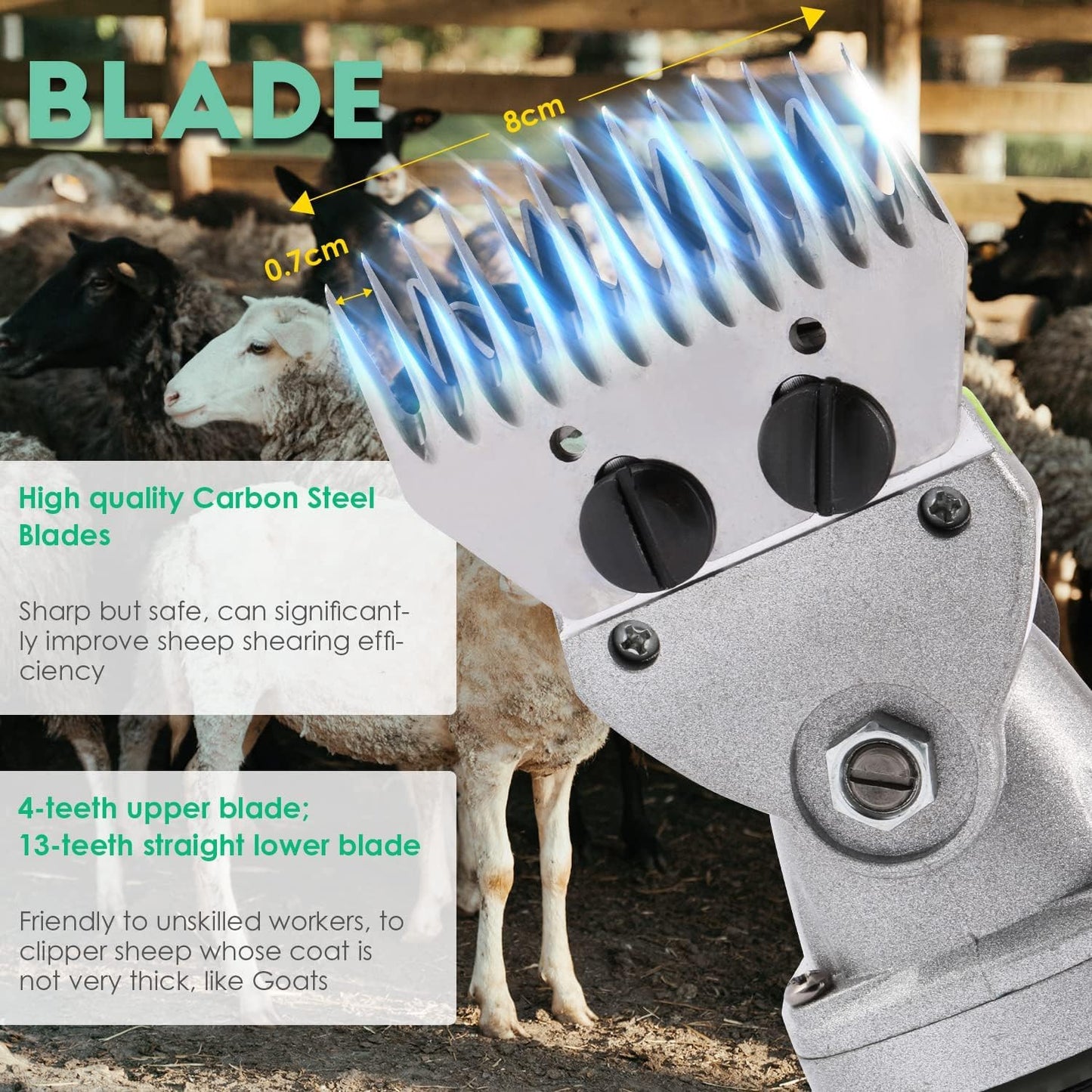 CGOLDENWALL 850W Sheep Shears Electric Sheep Clipper for Grooming Professional Heavy Duty Shearing Clipper with 6 Speed & Blade Tightness Adjustment- 110V (13 Straight Teeth Blade)