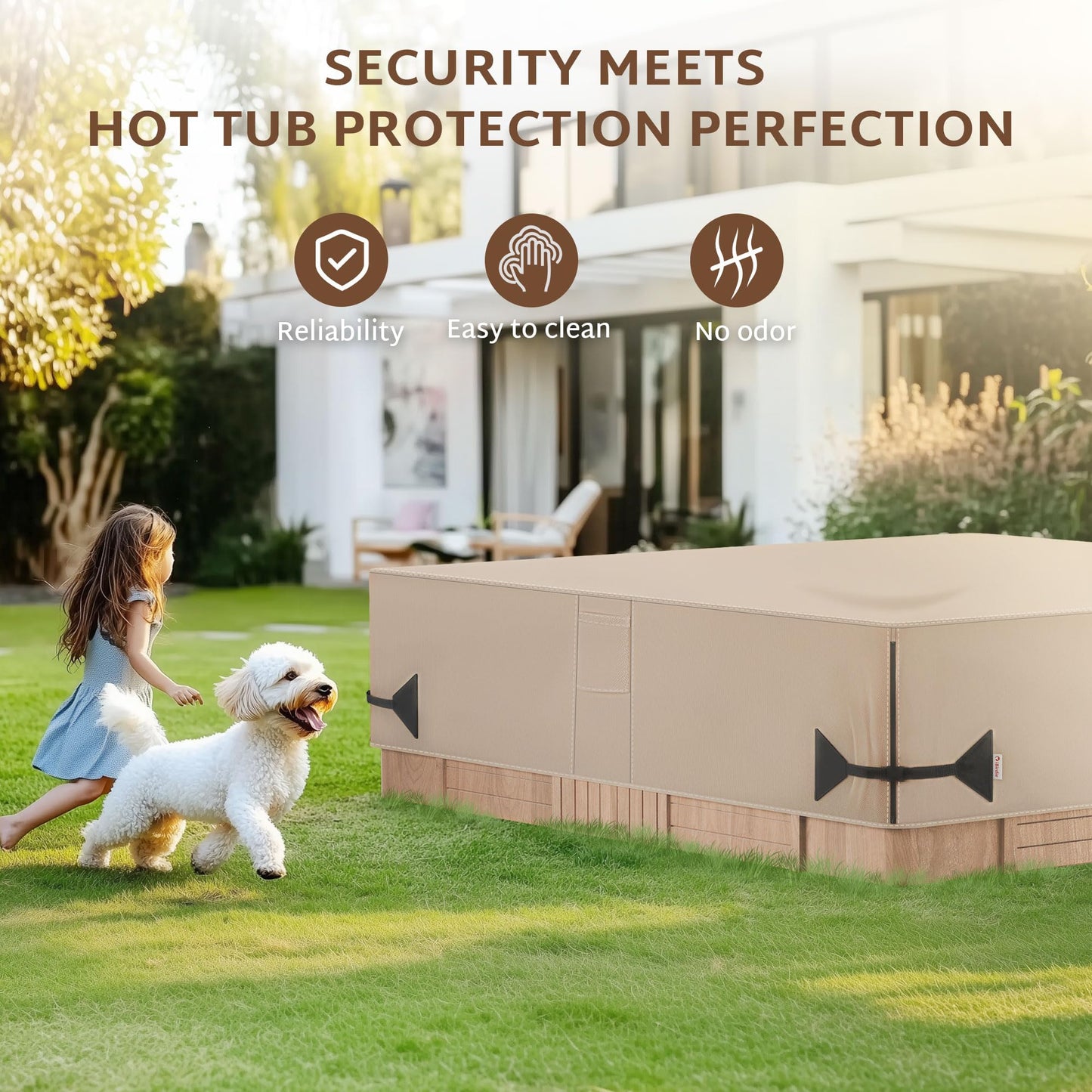 iBirdie Outdoor Waterproof Hot Tub Cover 83 x 83 inch fit 82 x 82 or 81 x 81 or 80 x 80 Square SPA 600D Heavy Duty Weatherproof Cover Protectors Protective Cap, Brown