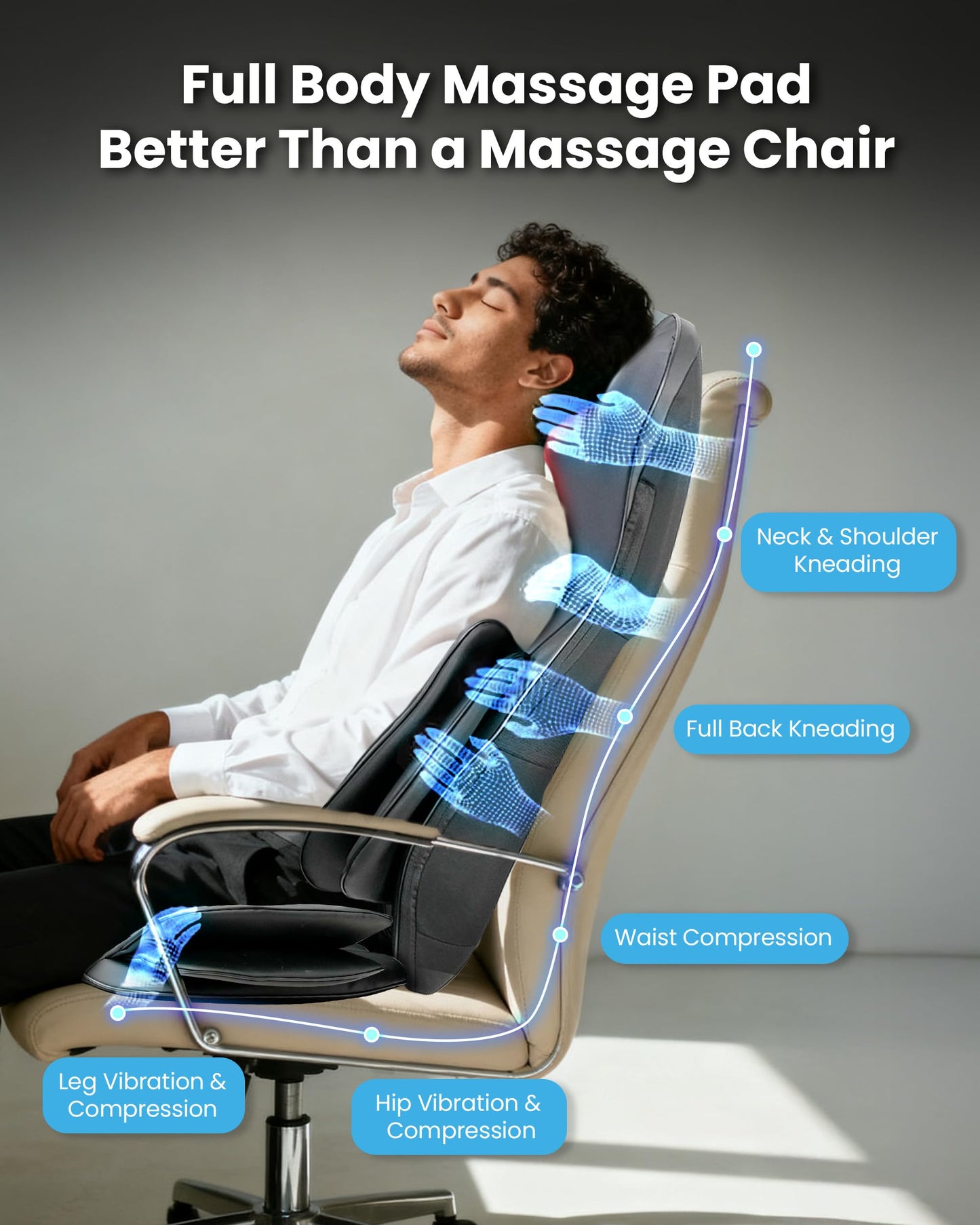 COMFIER Shiatsu Neck & Back Massager with Heat, Full Back Coverage Massage Chair Pad with 4D Kneading & Adjustable Neck Nodes, Waist & Hip Compression