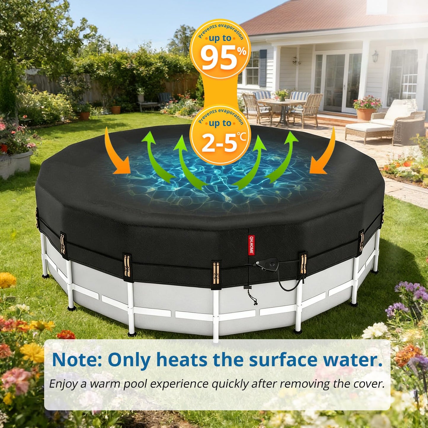 QH.HOME 22 Ft Round Pool Cover with Fast Tightening Patented Ratchet,Heavy Duty Winter Pool Cover for Above Ground Pools [Durable, Tear Resistant],PU Tarp Snug Fit for UV Protected