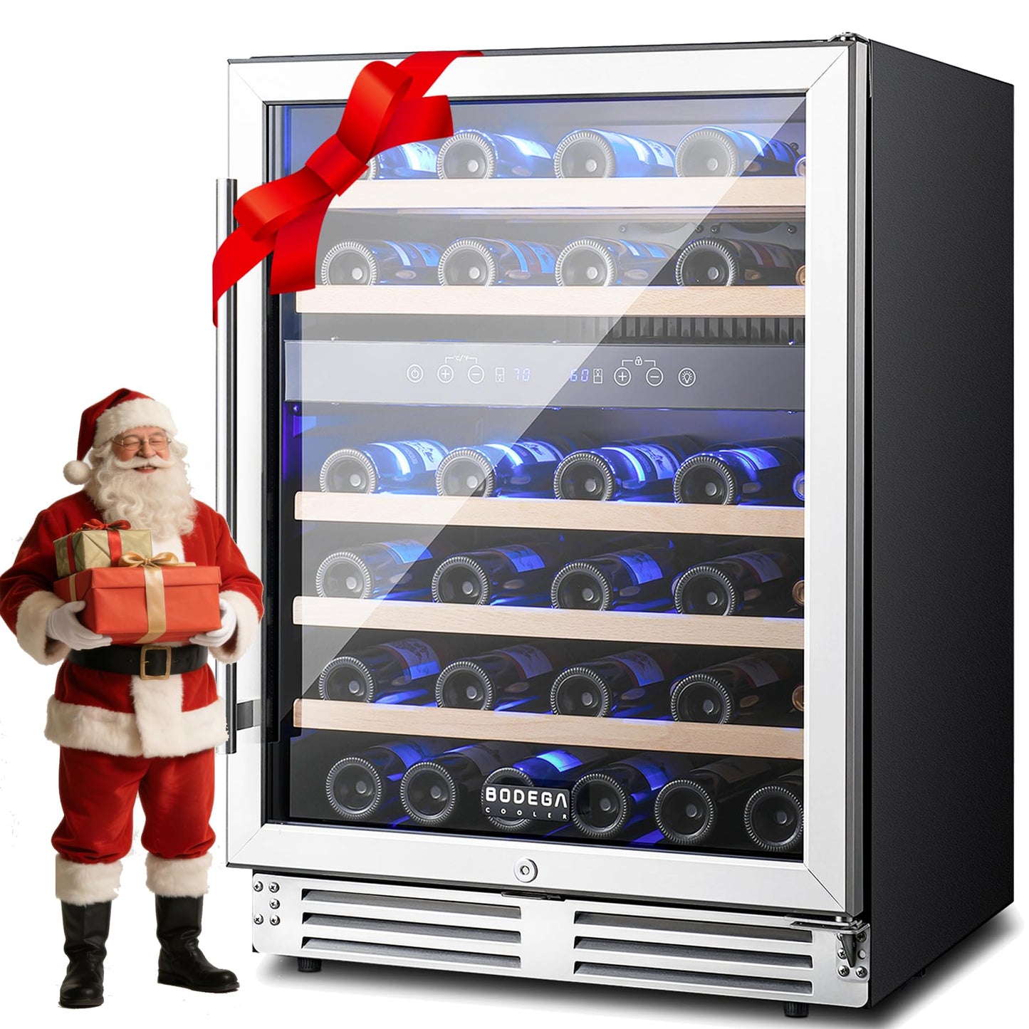 BODEGA 24 inch Wine Cooler, 46 Bottle, Under Counter Wine Cooler 24'' with Adjustable Shelves, Built-in Wine Refrigerators Free standing, Energy Efficient, Dual Zone Wine Fridge for Home Bar Office.