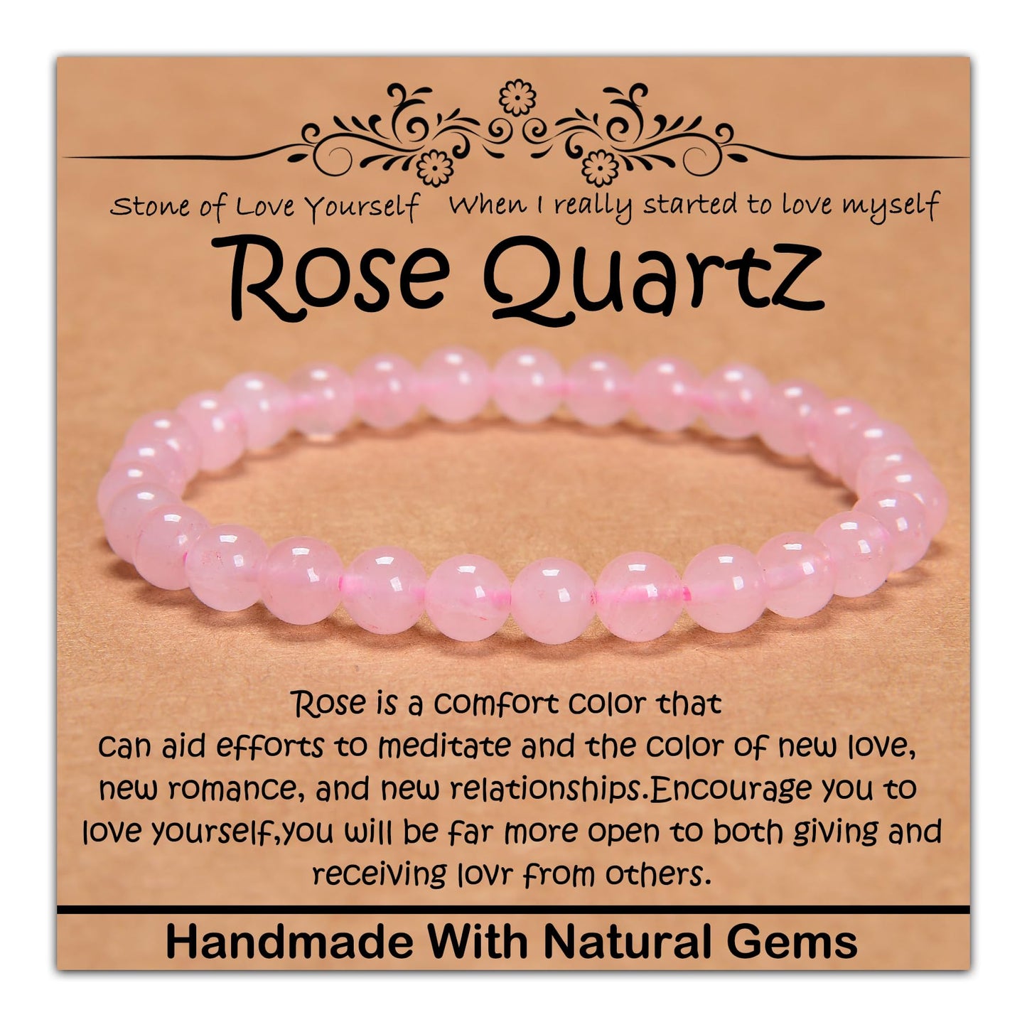 CHCCOYE 6mm Natural Healing Gemstone Bracelet Handmade Yoga Stretch Elastic Bracelet Stress Relief Crystal Jewelry for Men and Women (6mm, Rose Quartz)