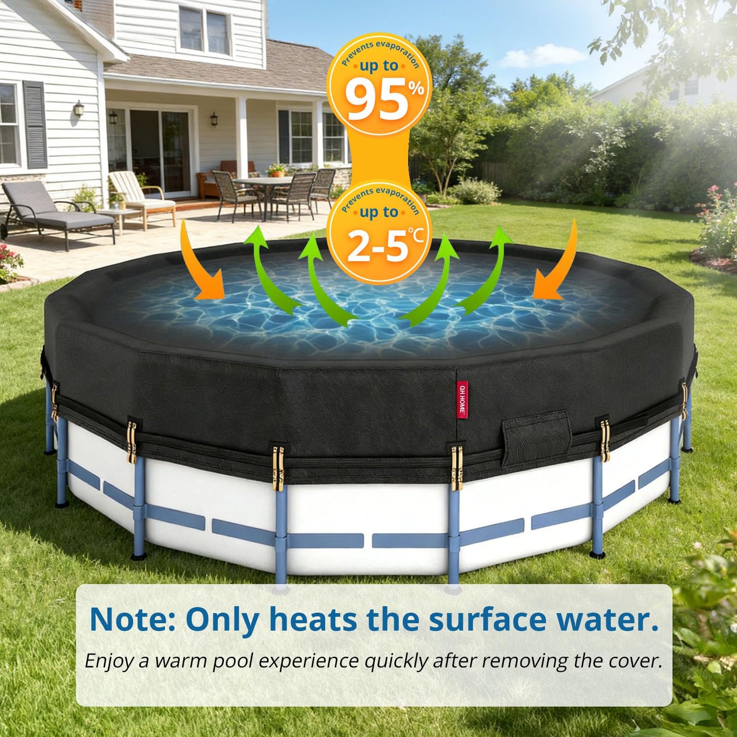 QH.HOME 16Ft Round Pool Cover,Super Windproof Ratchet Straps (1,500lb Break Strength)-Effective Installation/Removal,Pool Cover for Above Ground Pools,Snug Fit,Blocks Leaves, Sun & Water