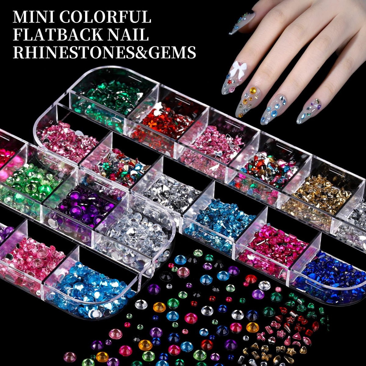 FANDAMEI Nail Charms, 8-Box Nail Charms and Gems, Fruit Bow Hawaii Flowers Petals 3D Nail Art Charms Bulk, Charms Y2K for Nails, Colorful Bubble Beads Nail Rhinestones, Gold Studs Nail Pearls for DIY