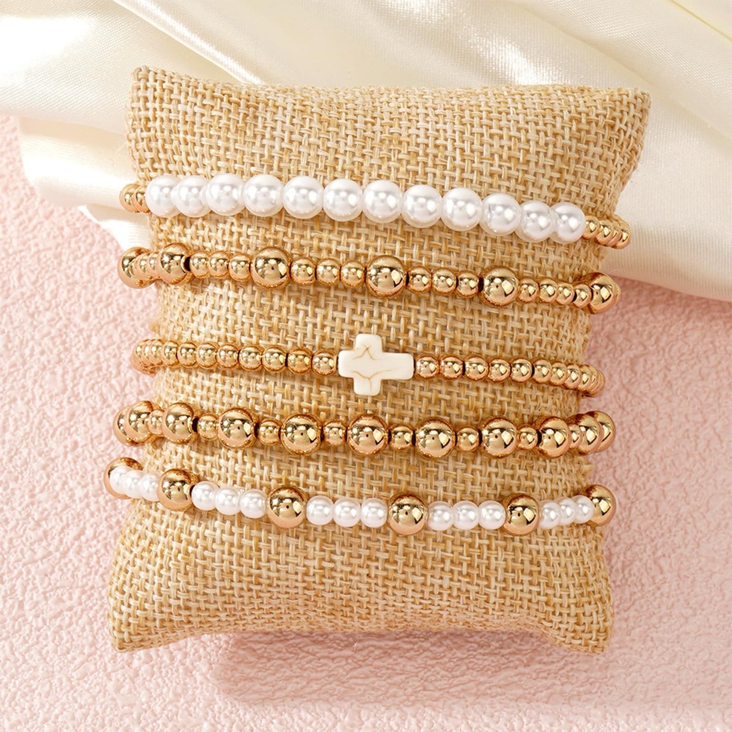 Harry and Henry Gold Beaded Bracelets for Women Gold Pearl Elegant Stackable Bracelets Set Trendy Jewelry Gifts Birthday Valentines Day Gifts for Women