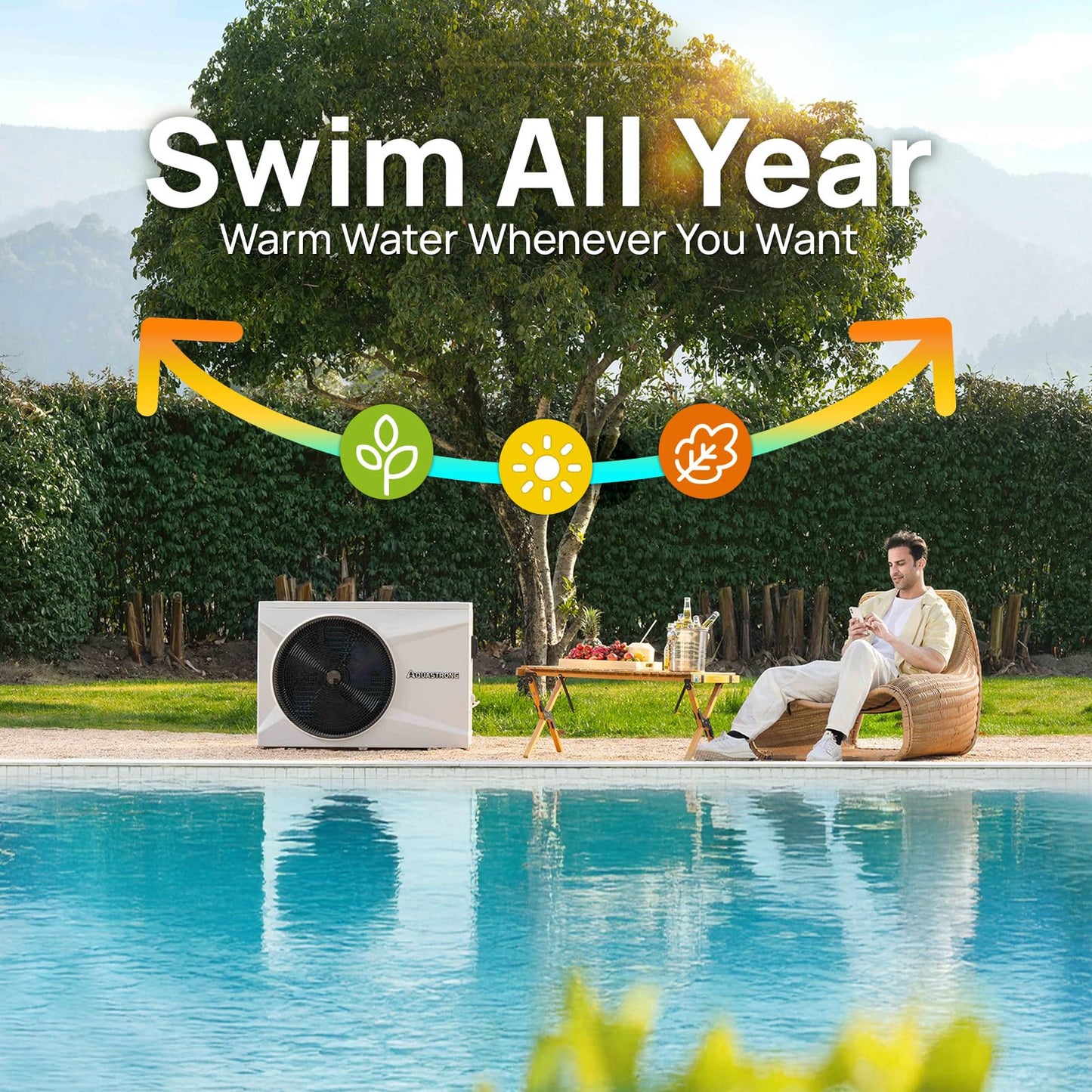 AQUASTRONG Inverter Swimming Pool Heat Pump,Pool Heater for Above Ground and Inground Pool Heating Smart WiFi Control and Cooling Pool Heater Pools Up to, 16000 Gallons