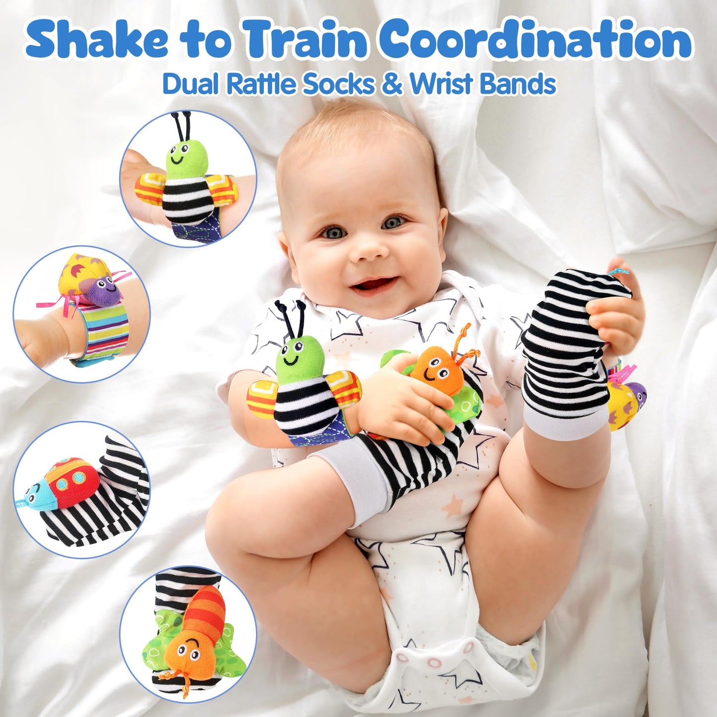 Vanmor Baby Rattles 0-6 Months | Sensory Toys for Infants 6-12 Month, Wrist Rattle Socks, Foot Finder & Teething Toys | Teether Grasping Shaker for Newborn, Must Haves Montessori Baby Shower Gifts
