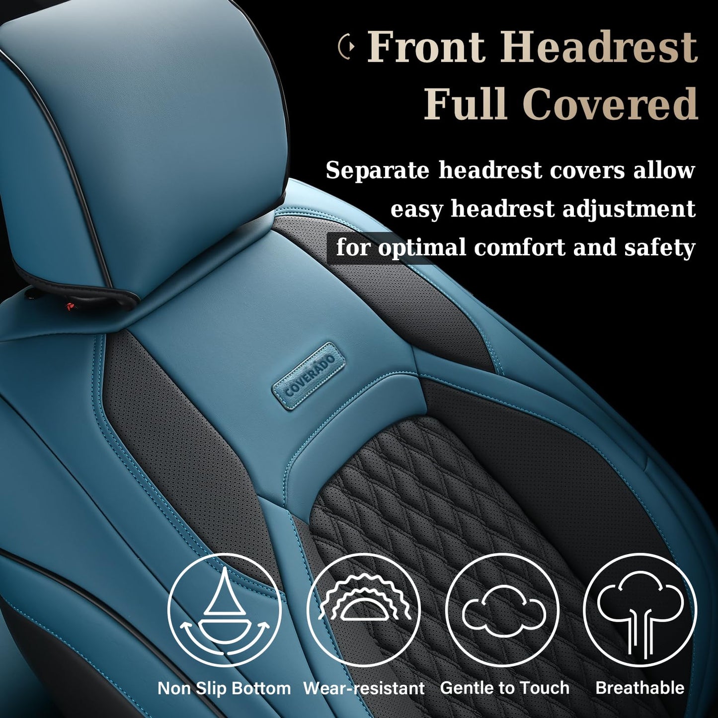 Coverado Waterproof Faux Leather Seat Covers Full Set for Ford F150 2015-2025 SuperCrew & F250 F350 F450 2017-2025 Crew Cab, Compatible with XL XLT Lariat King Ranch, Blue Interior Truck Accessories