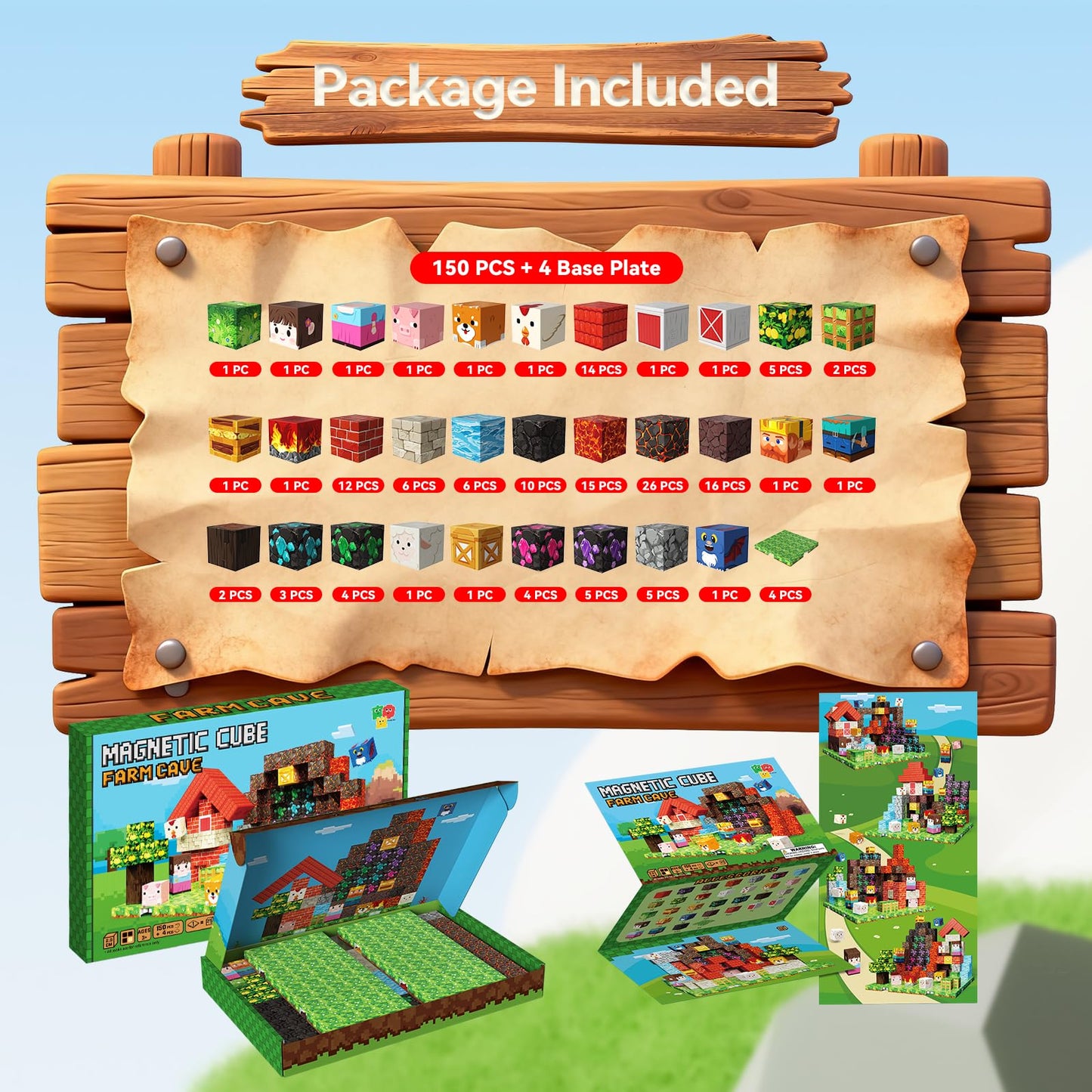 powerful xishan 150 PCS Magnetic Blocks, Magnetic Building Blocks Cubes, Farm Magnet Toys for Kids Ages 3+, Magnet Blocks with 4 Bottom Plate for Boys, STEM Toys & Ideal Christmas Birthday Gift