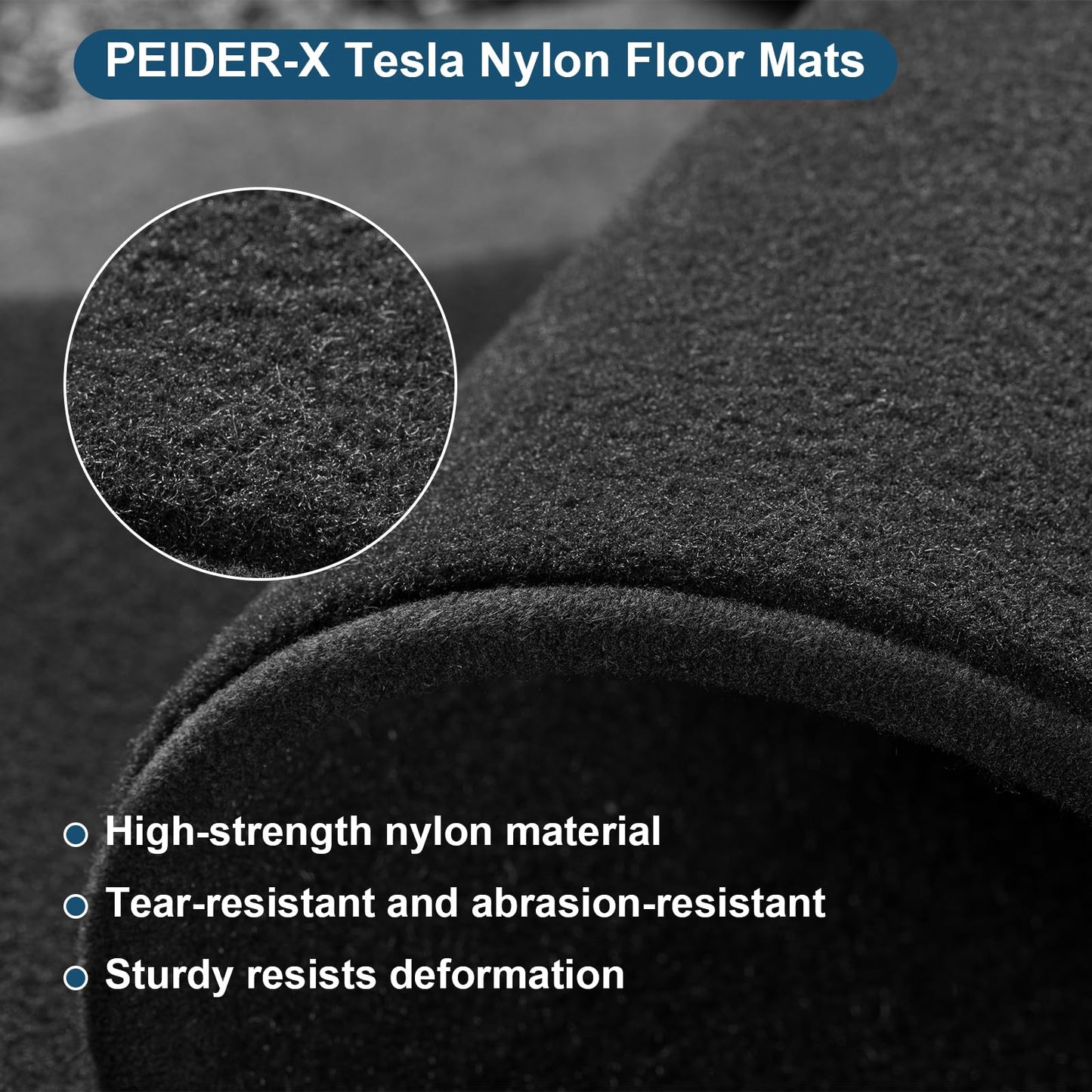 PEIDER-X Car Floor Mats for Tesla Model Y 2021-2024, Nylon Car Floor Mats, All Weather Protector Automotive, Front & Rear Seat Car Rug 3PCS