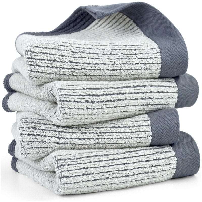 Cleanbear Hand Towels for Bathroom, Ultra-Soft 100% Cotton Hand Towels, 4-Pack (Gray, Green, Navy Blue, Light Brown), 28 x 13 Inches, Jacquard Textured