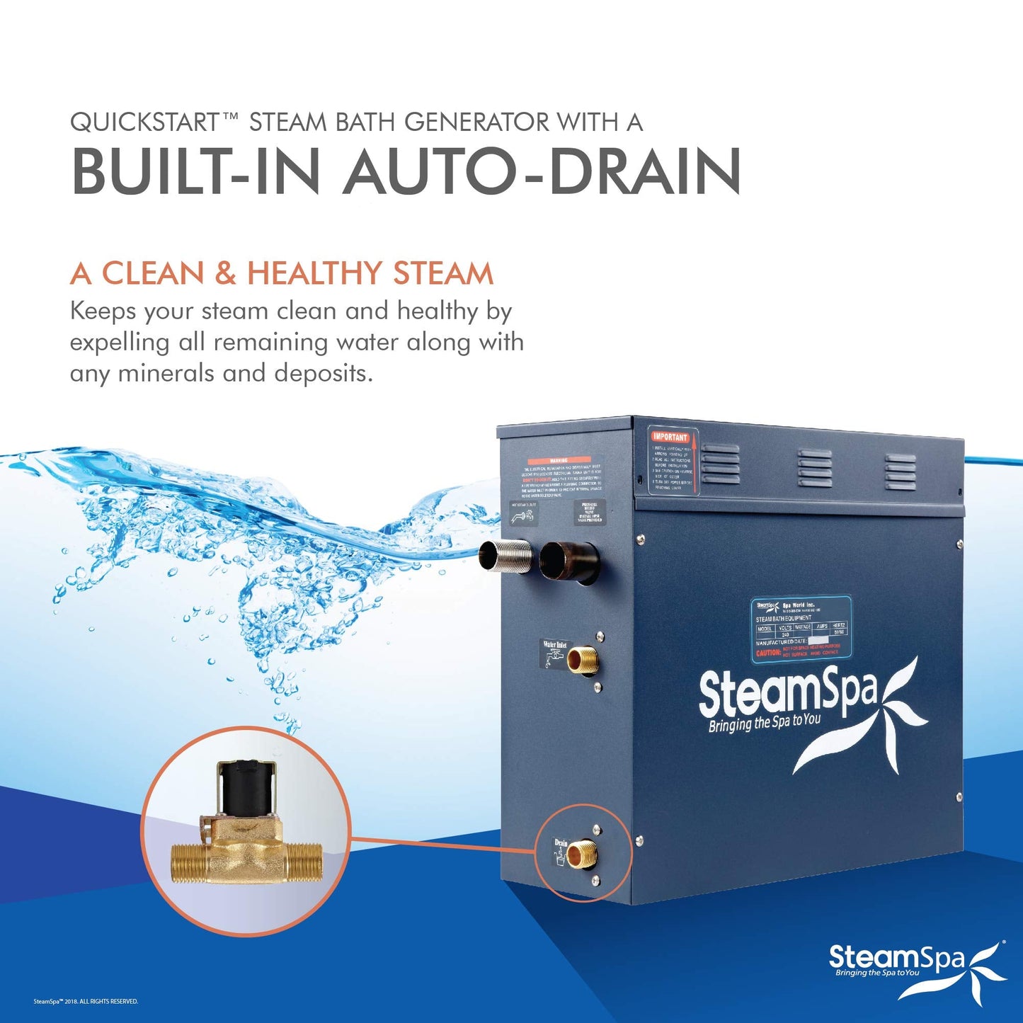 STEAMSPA 9kW Steam Sauna Generator Sentry Series 240V Steam Generator with Touch Screen, Steamhead, Built-in Steam Shower Auto Drain, ACU Quickstart Steam Bath Generator (Black)
