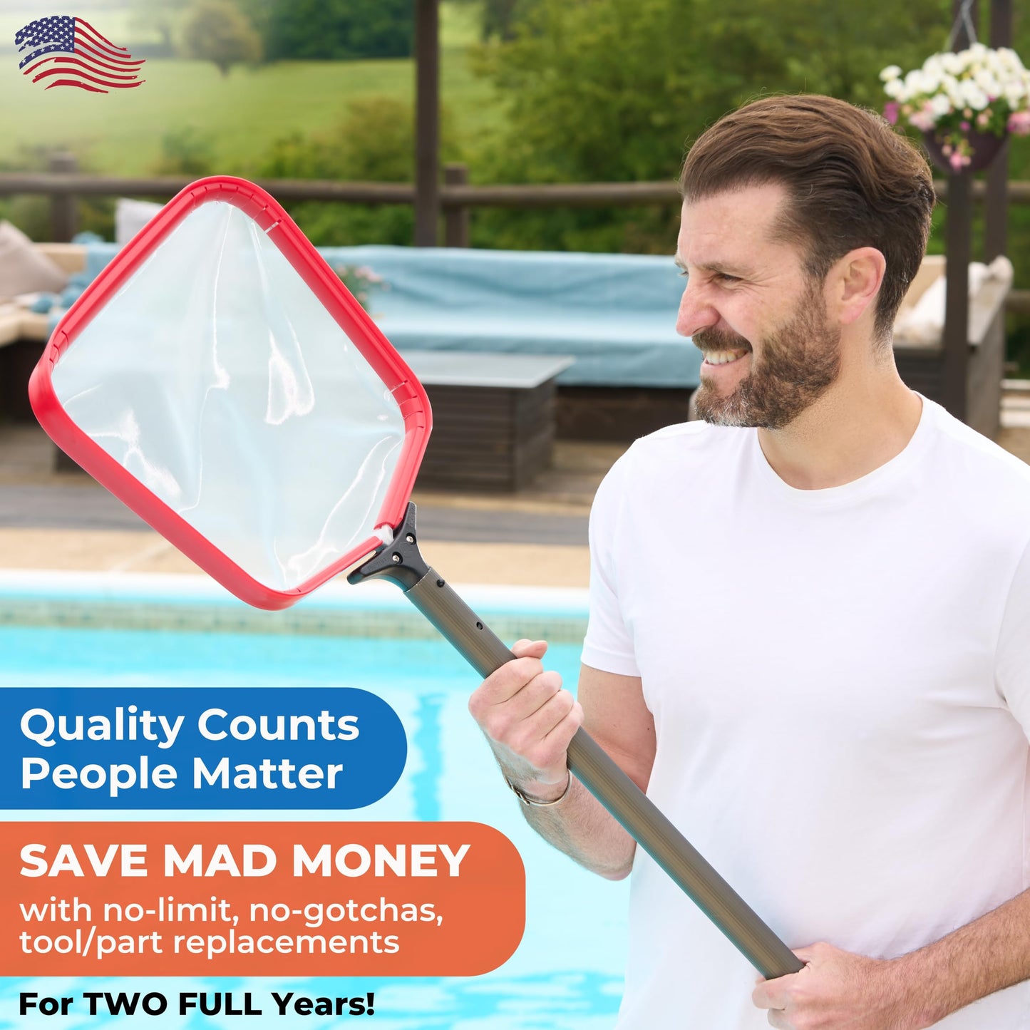 ProTuff Flat Pool Skimmer Net – 2 Year Unconditional Free Replacement – Heavy-Duty Flat Net, Fine Mesh for Leaves, Silt & Pollen – Strong Aluminum Frame, Fits Standard Telescoping Pole