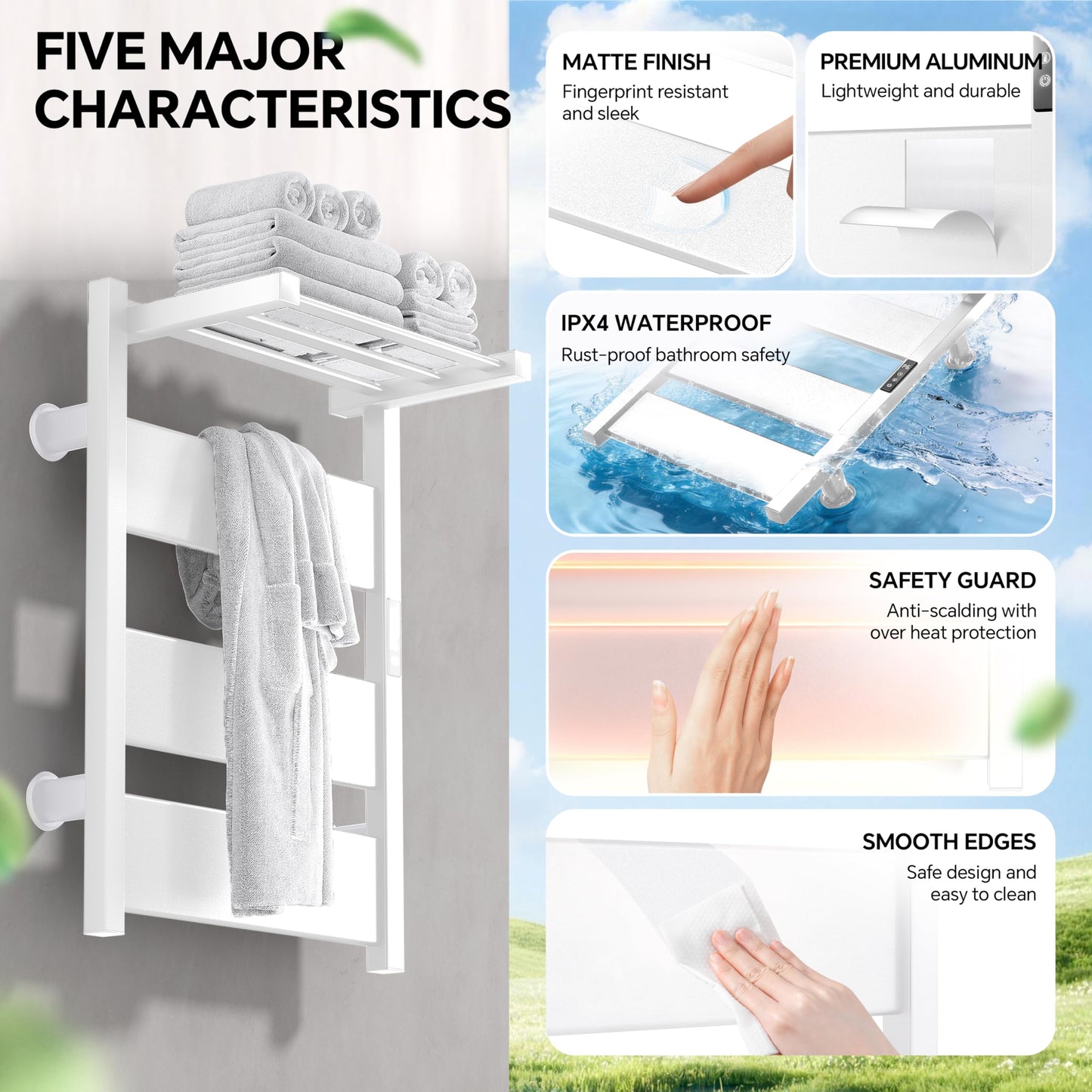 EIKANIOS Electric Heated Towel Warmer with Heated Top Shelf, Upgraded Flat Panel Towel Drying Rack with Timer & Temp Control, Left or Right Plug-in/Hardwired Options, Wall Mounted for Bathroom