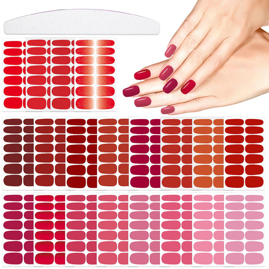 YECIRALA 20 Sheets 280 Pcs Red Nail Stickers Full Nail Wraps，Solid Nail Polish Strips for Women Girls Solid Nail Polish Stickers Stick On Nails Self Adhesive Gel Strips Press On Nails