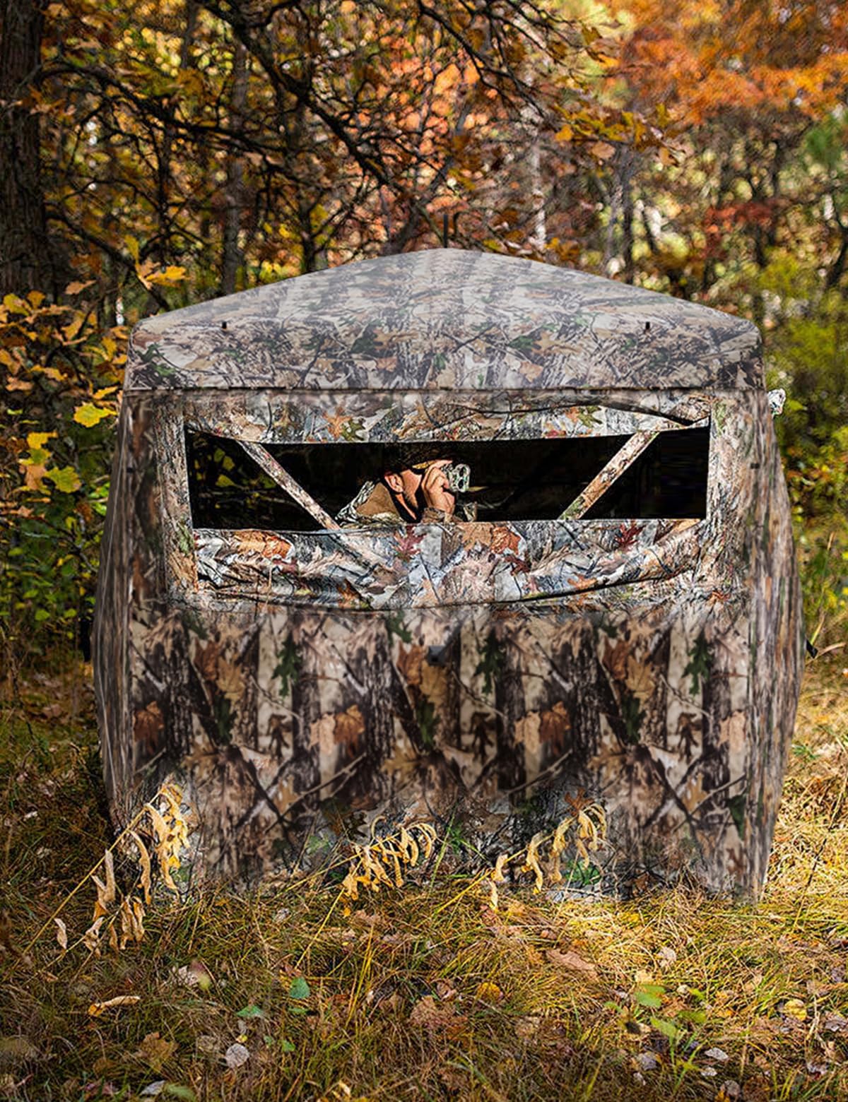 270° Camouflage Hunting Blind Portable Pop-Up Tent with Shoot-Through Mesh, Waterproof Ground Blind for Deer Hunting, 2-3 & 3-4 Person Capacity & Carry Bag (2-3 Person)