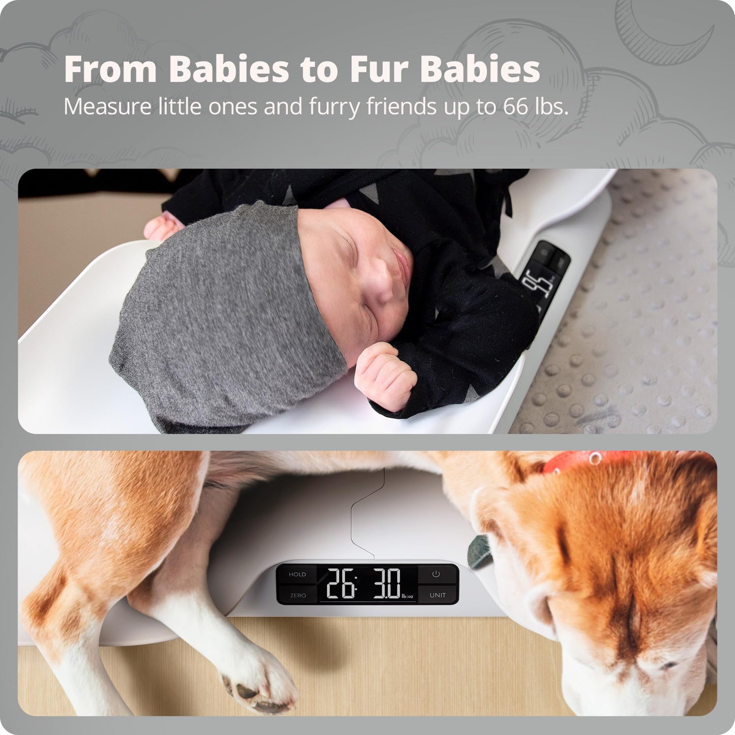 Greater Goods Digital Baby Scale with Tray – Accurate Infant & Toddler Weighing, Hold Function Helps with Baby Movement