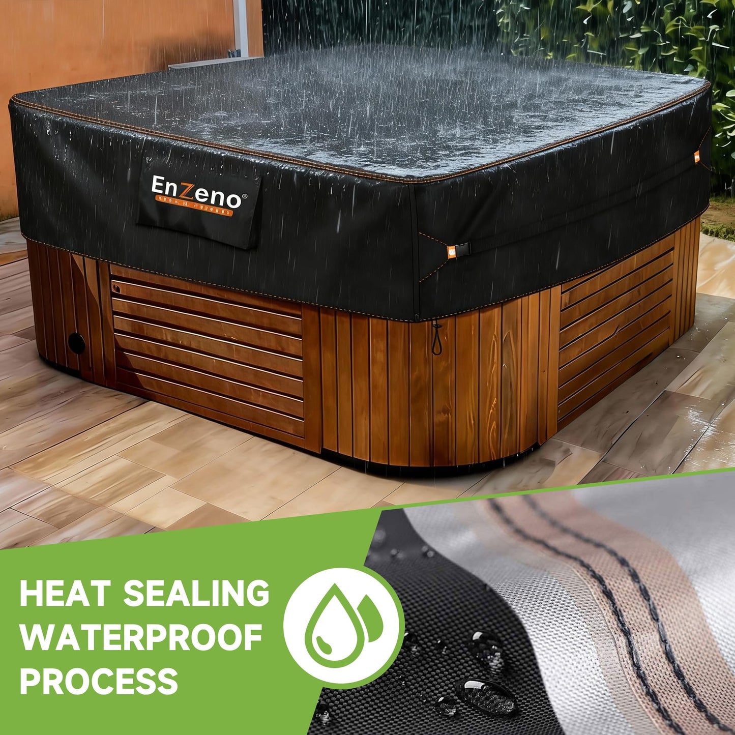 Enzeno Outdoor SPA Hot Tub Cover Waterproof Square 93 x 93 inch fit 92 x 92 or 91 x 91 or 420D Heavy Duty Cub Hot Tub Lid Protectors Protective Cover Cap