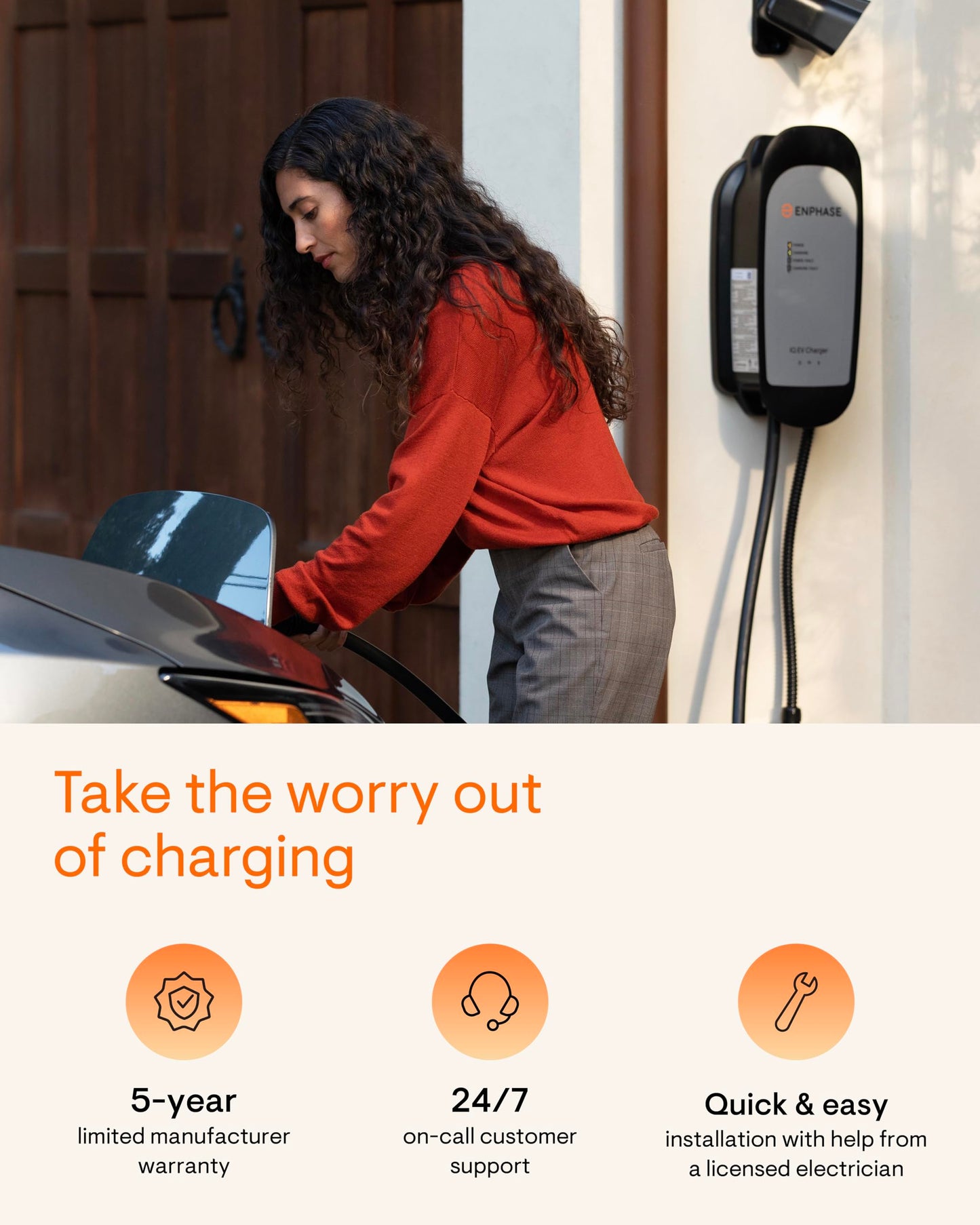 40 Amp Smart Level 2 EV Charger - Enphase IQ 50 (Formerly ClipperCreek), Hardwired, Electric Car Charger with J1772 Connector, 5-Year Warranty, 25ft Cable for Home Use